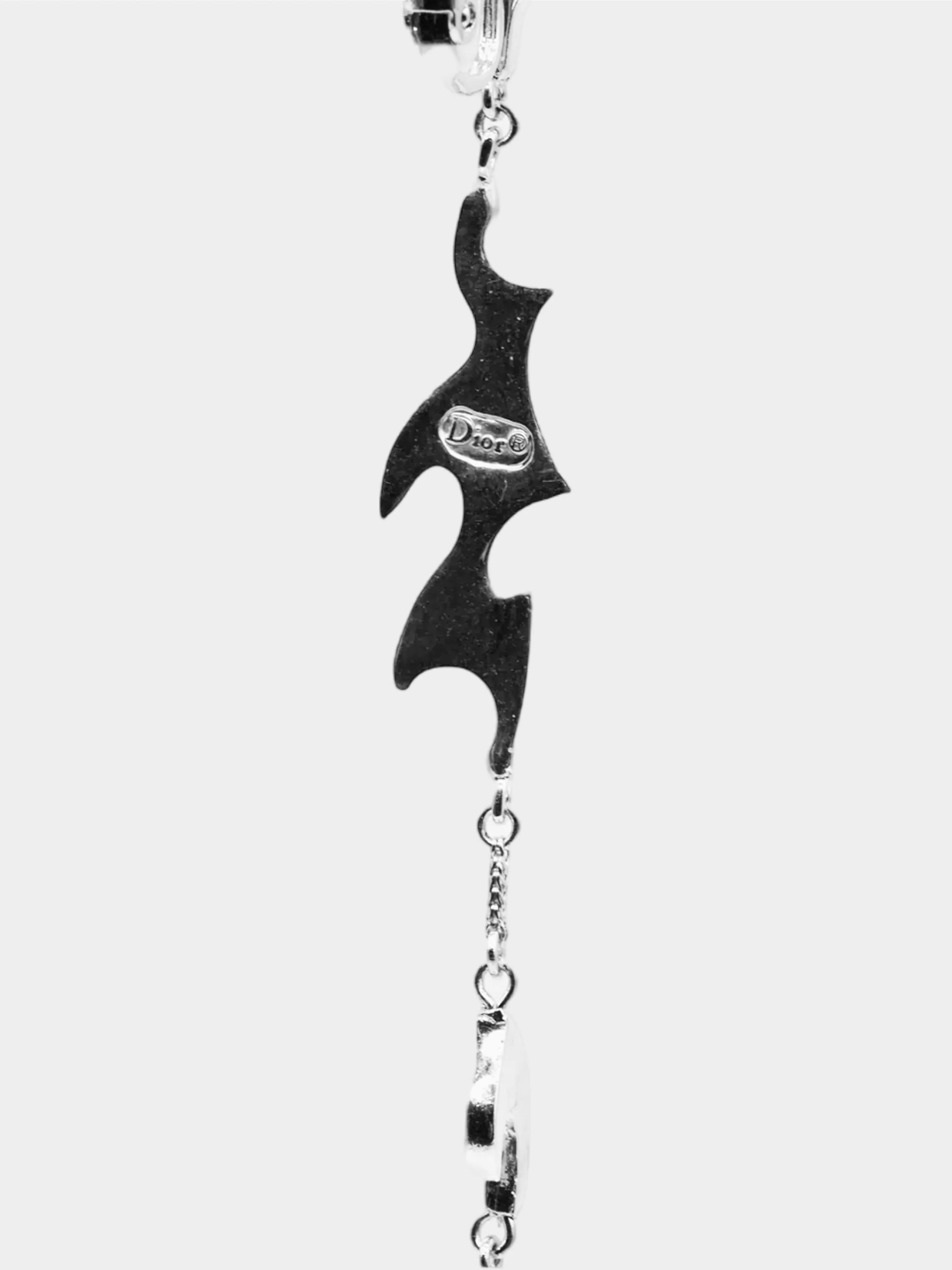 Christian Dior by John Galliano 2000s Silver Tribal Motif Drop Earrings - Image 3