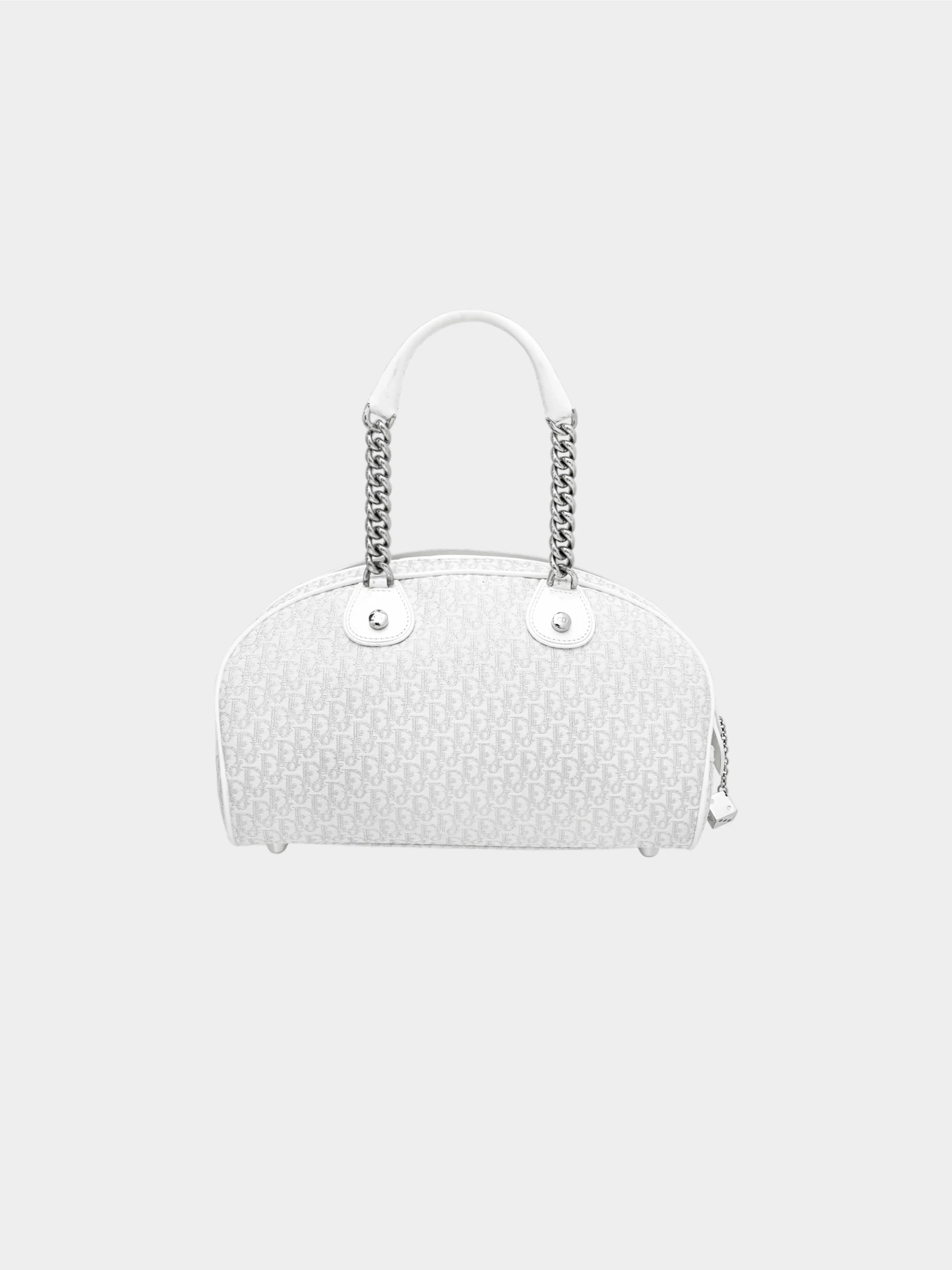 Christian Dior by John Galliano 2000s White Oblique Gambler Dice Bowler Bag - Image 2