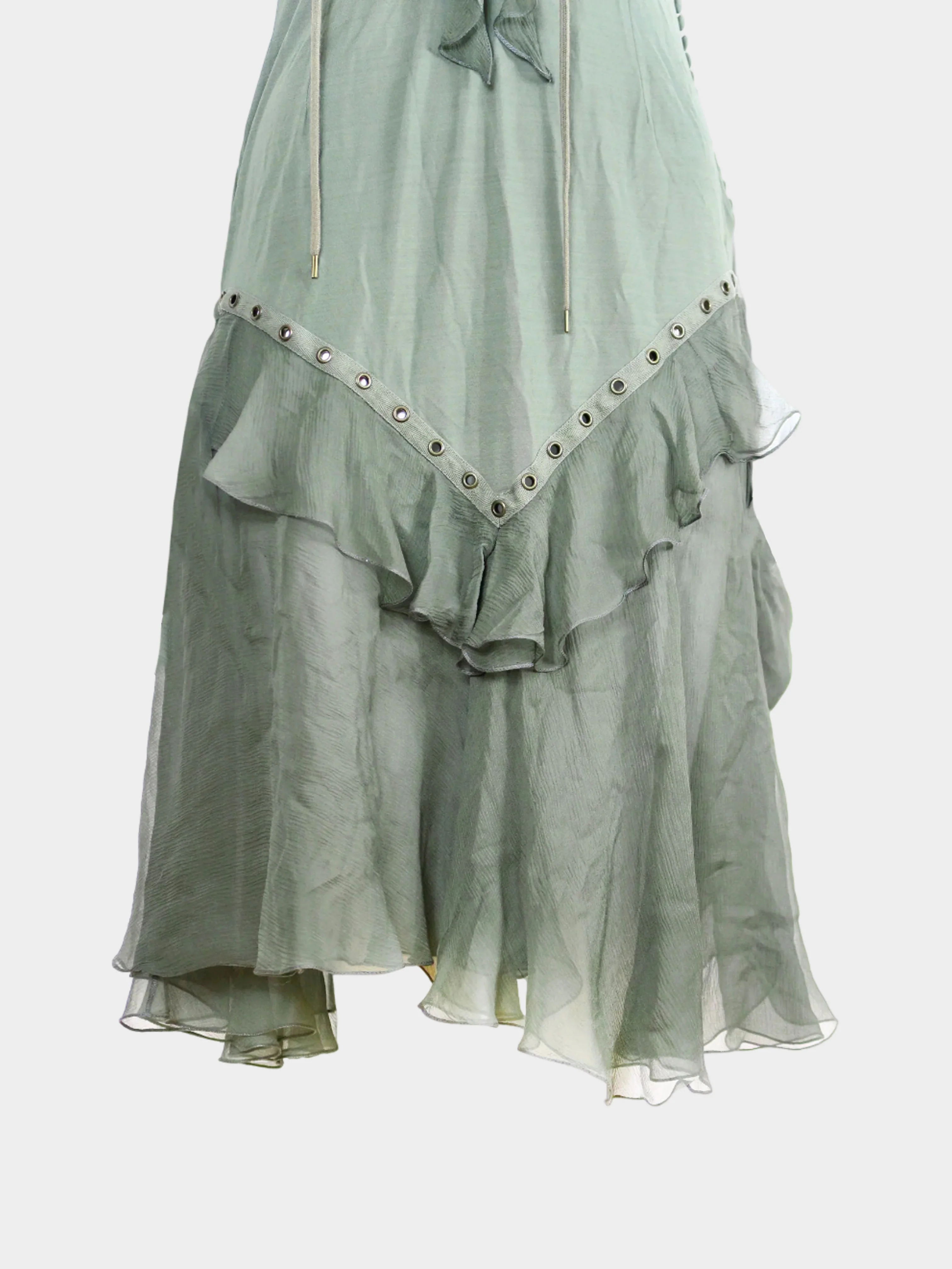 Christian Dior by John Galliano FW 2003 Green Silk Chiffon Ruffled Lace-Up Dress - Image 3