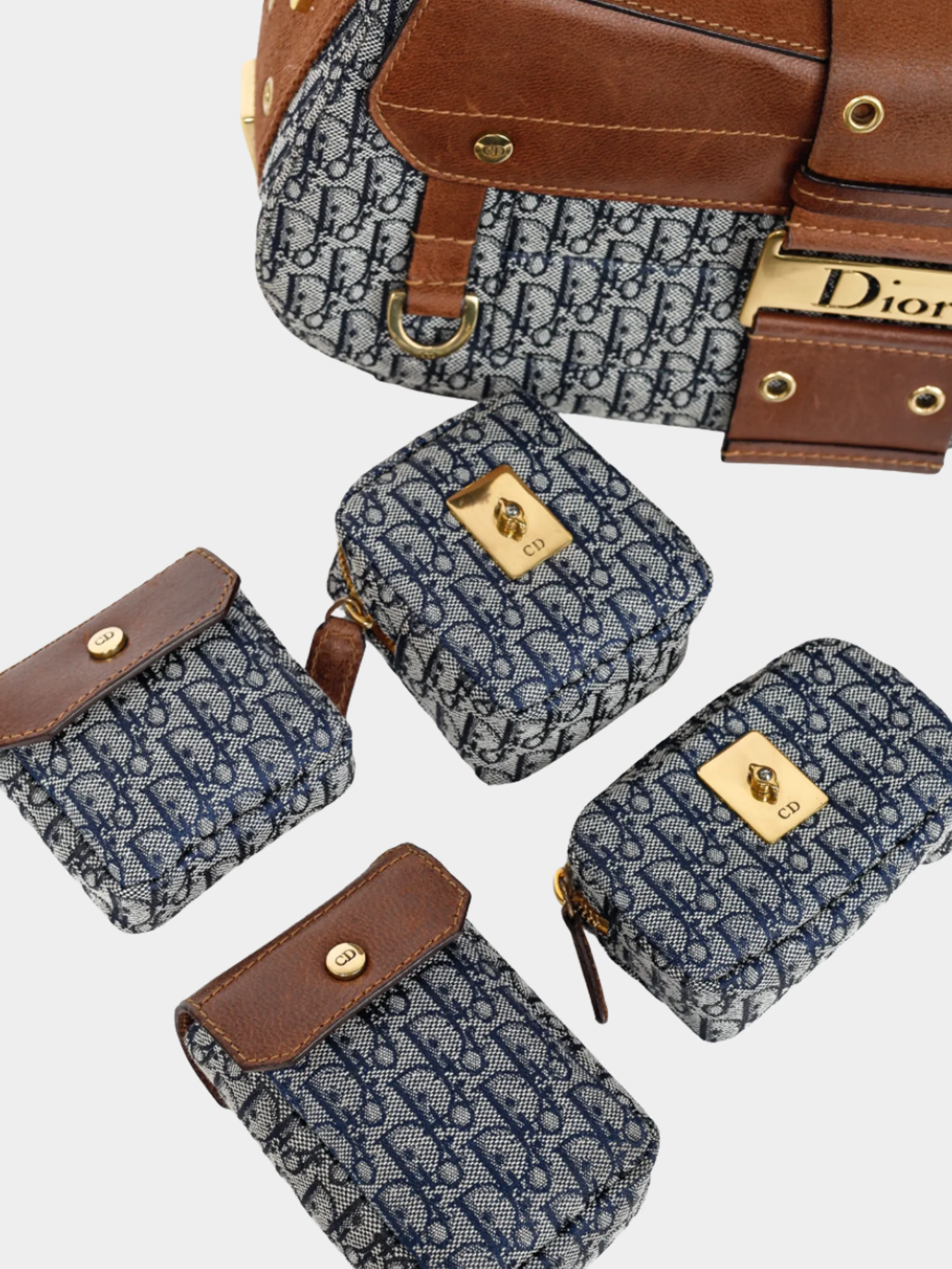 Christian Dior by John Galliano 2003 Muted blue and Brown Street Chic Columbus Avenue Logo-Jacquard Shoulder Bag - Image 5