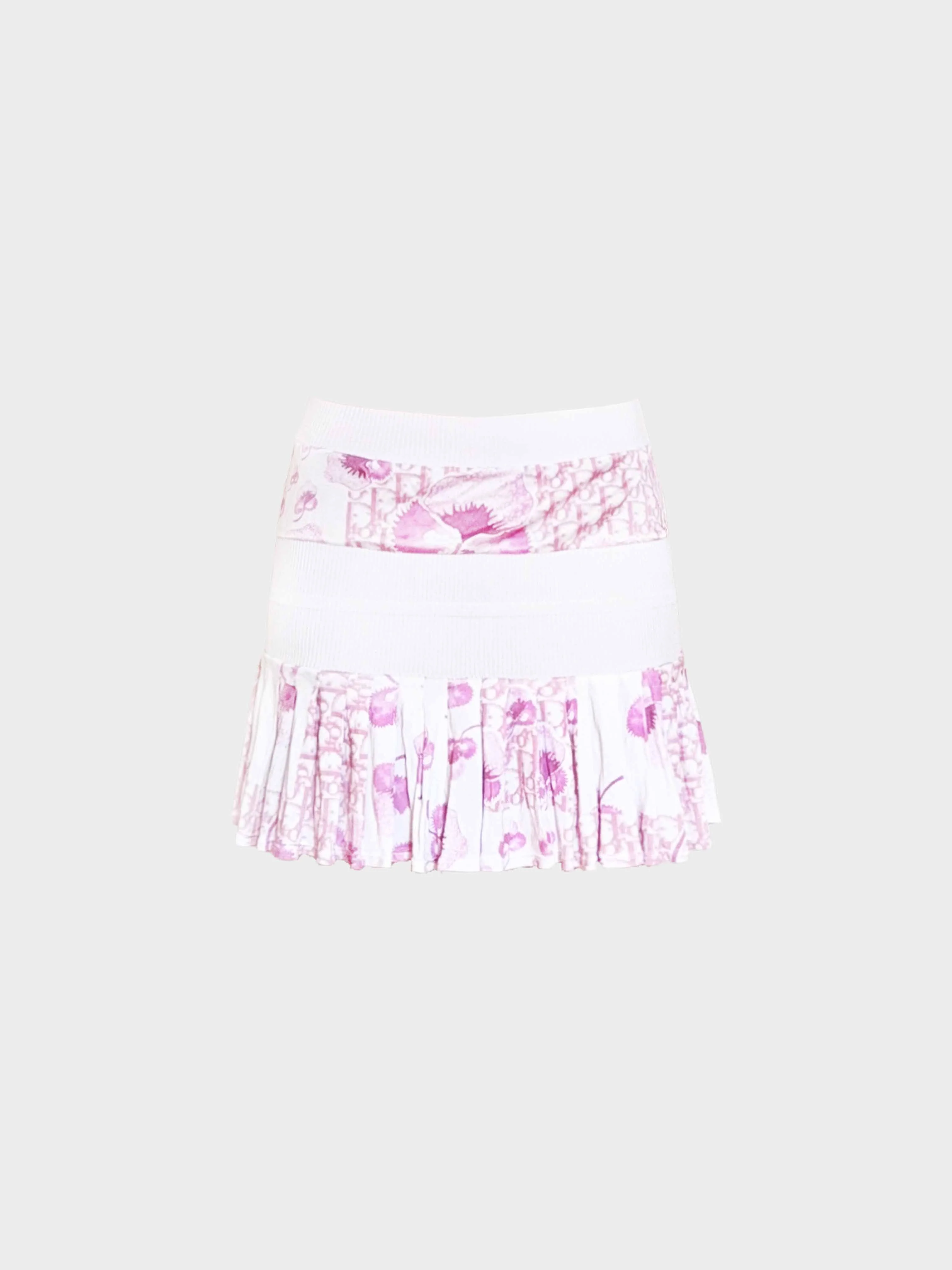 Christian Dior by John Galliano 2005 Pink and White Cherry Blossom Monogram Print Mini Skirt
