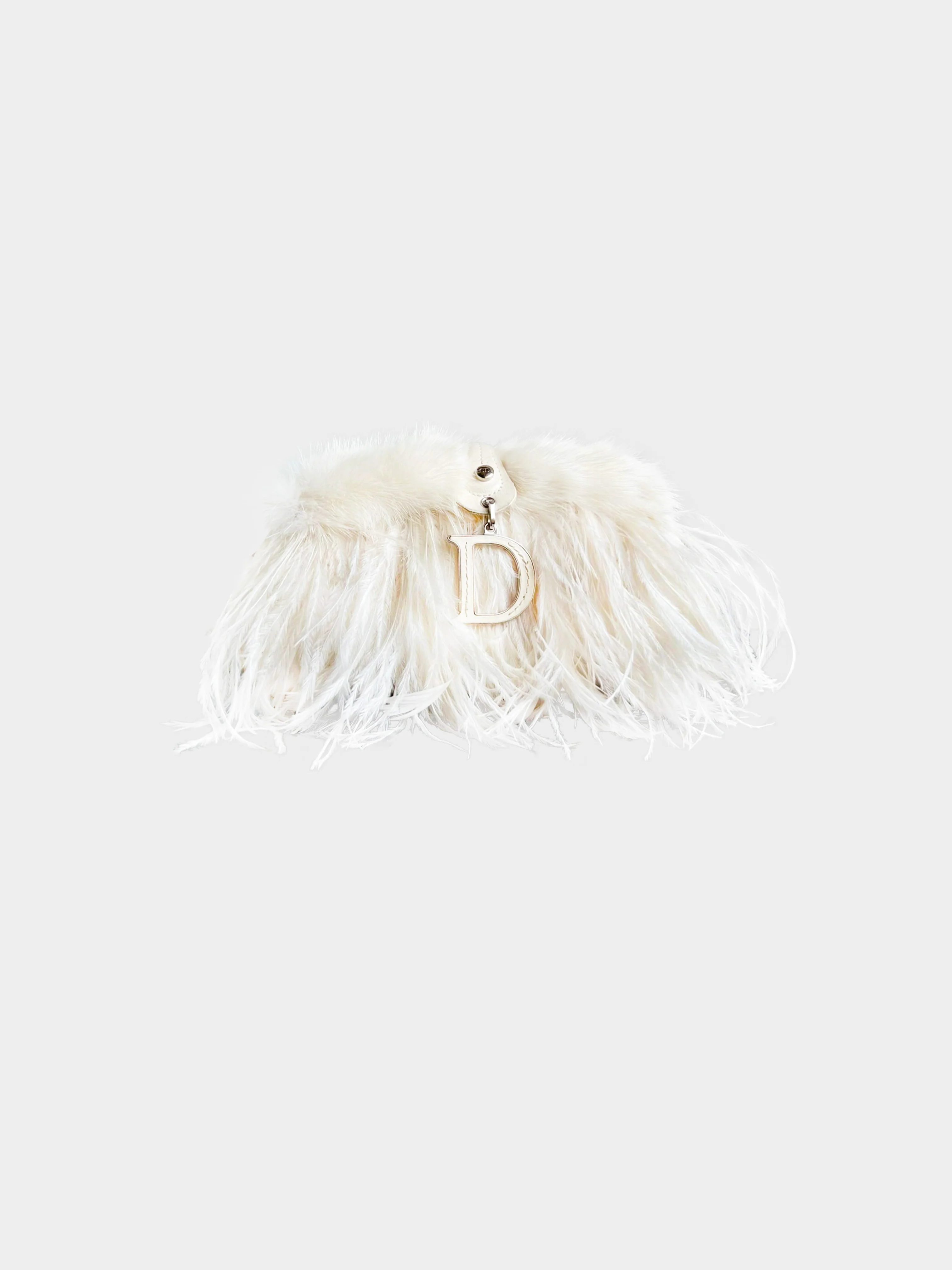 Christian Dior by John Galliano 2005 White Ostrich Feather and Mink Fur Trim Detective Clutch