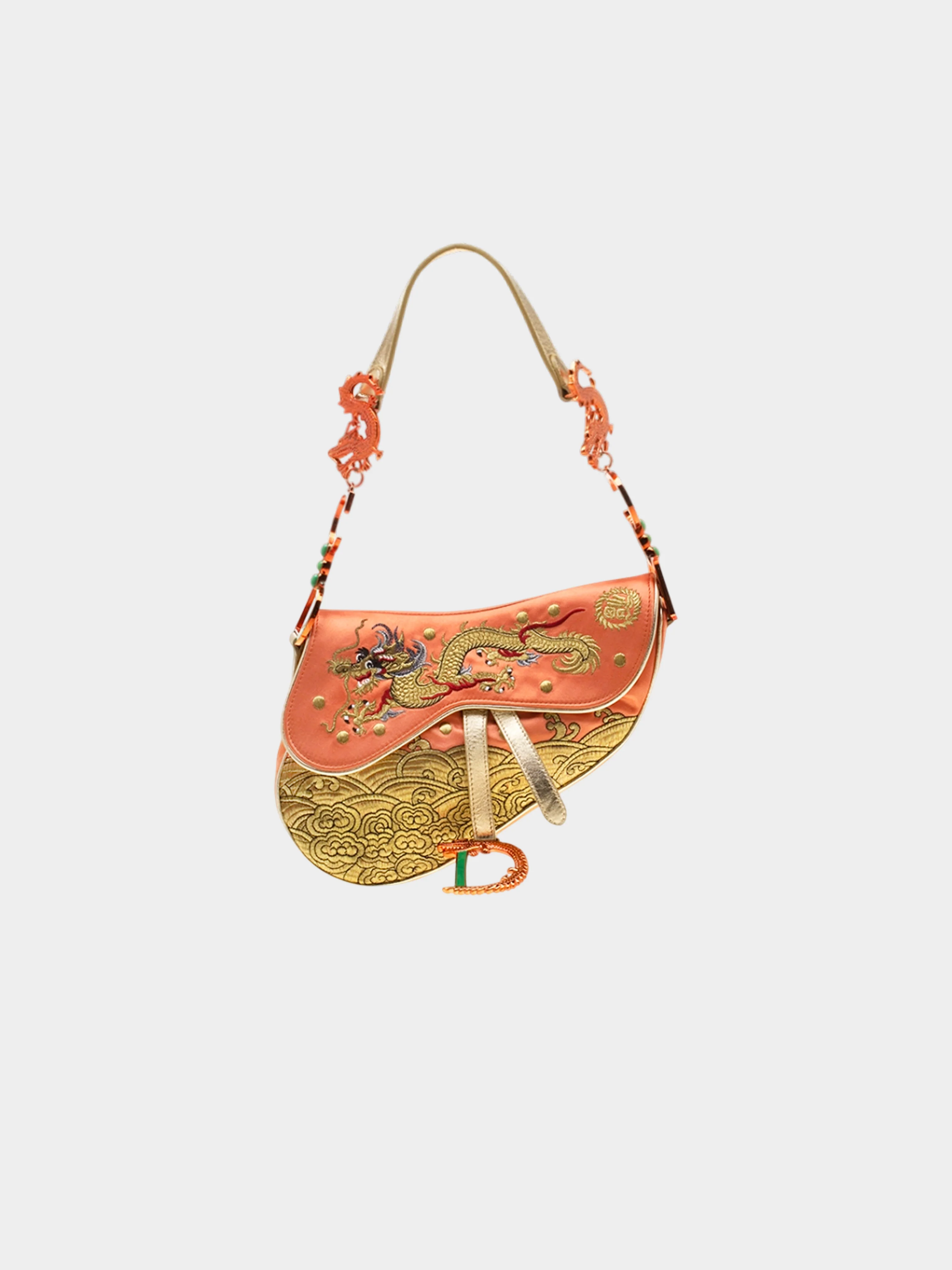Christian Dior by John Galliano 2006 Limited Edition Satin China Dragon Motif Saddle Bag