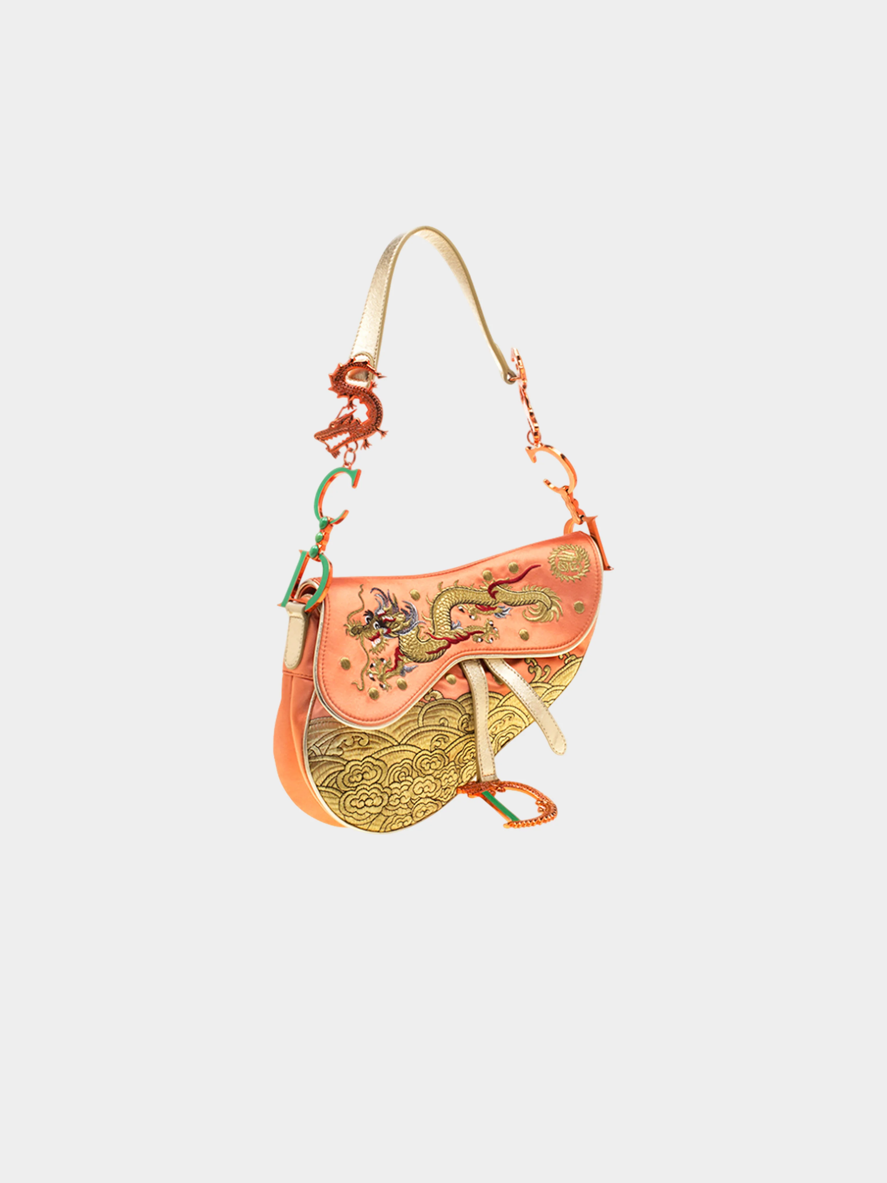Christian Dior by John Galliano 2006 Limited Edition Satin China Dragon Motif Saddle Bag - Image 2