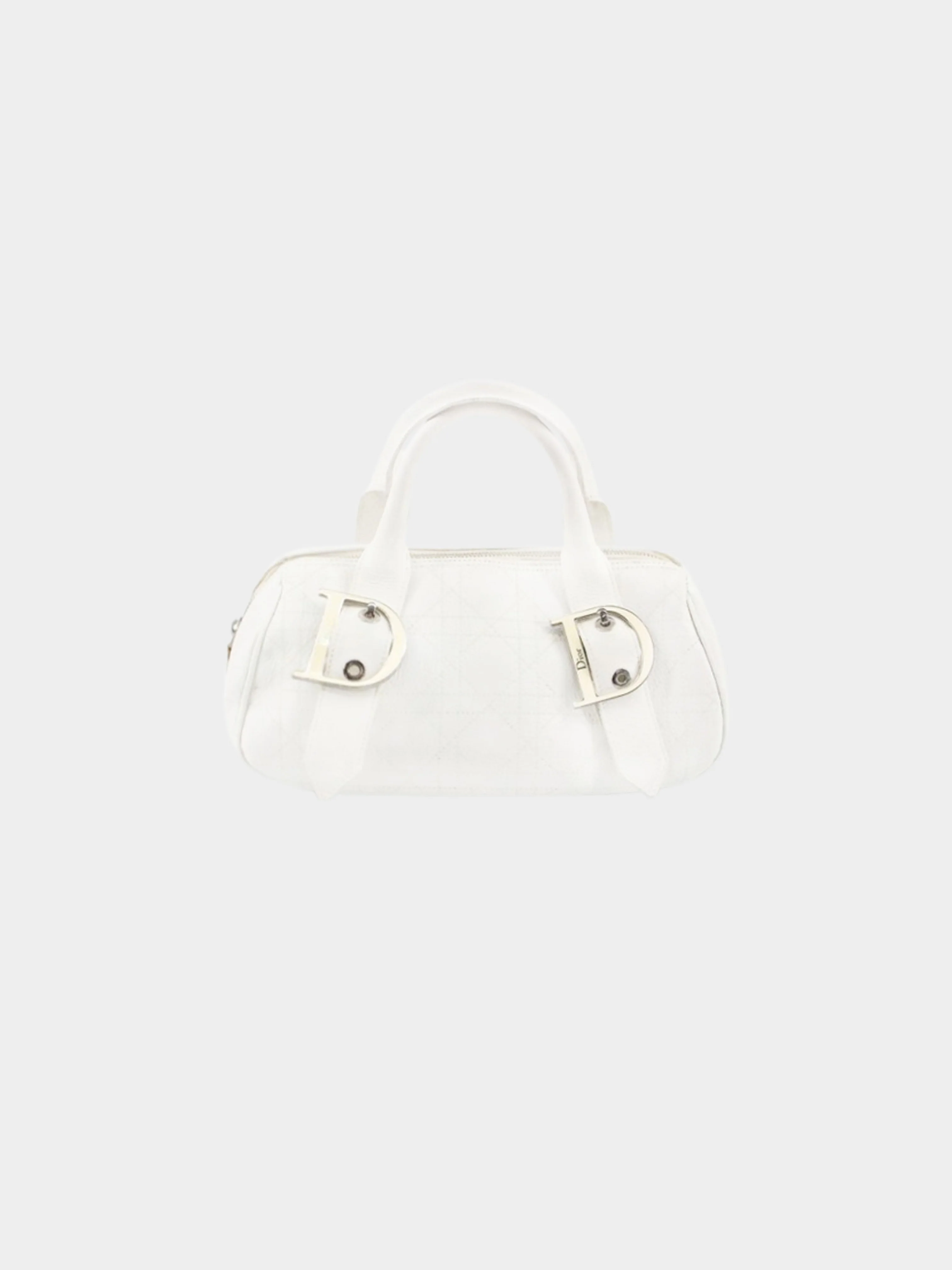 Christian Dior by John Galliano Mid-2000s White Leather Cannage Boston Bag