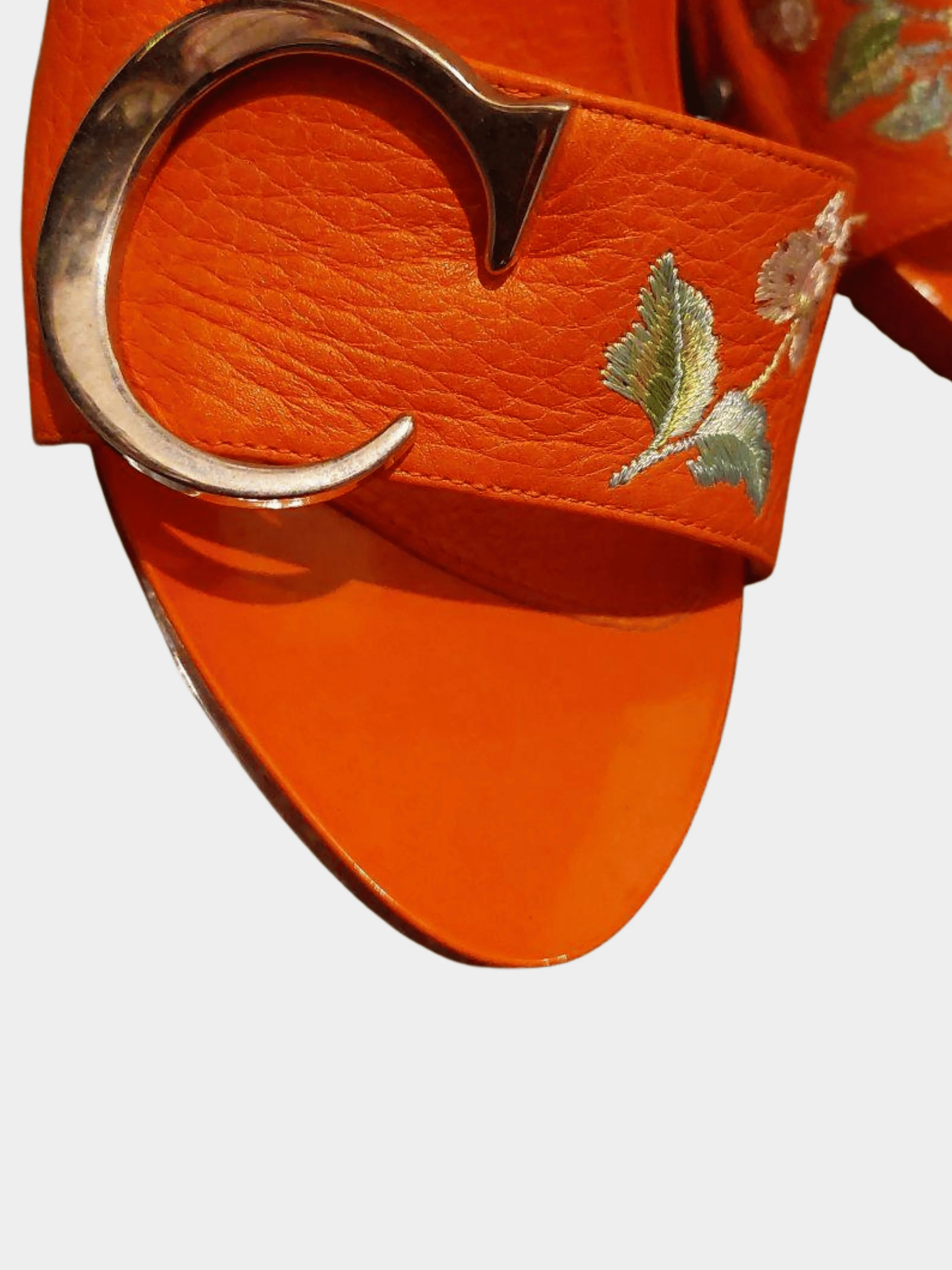 Christian Dior by John Galliano Early 2000s Orange Leather CD Logo Heels - Image 3