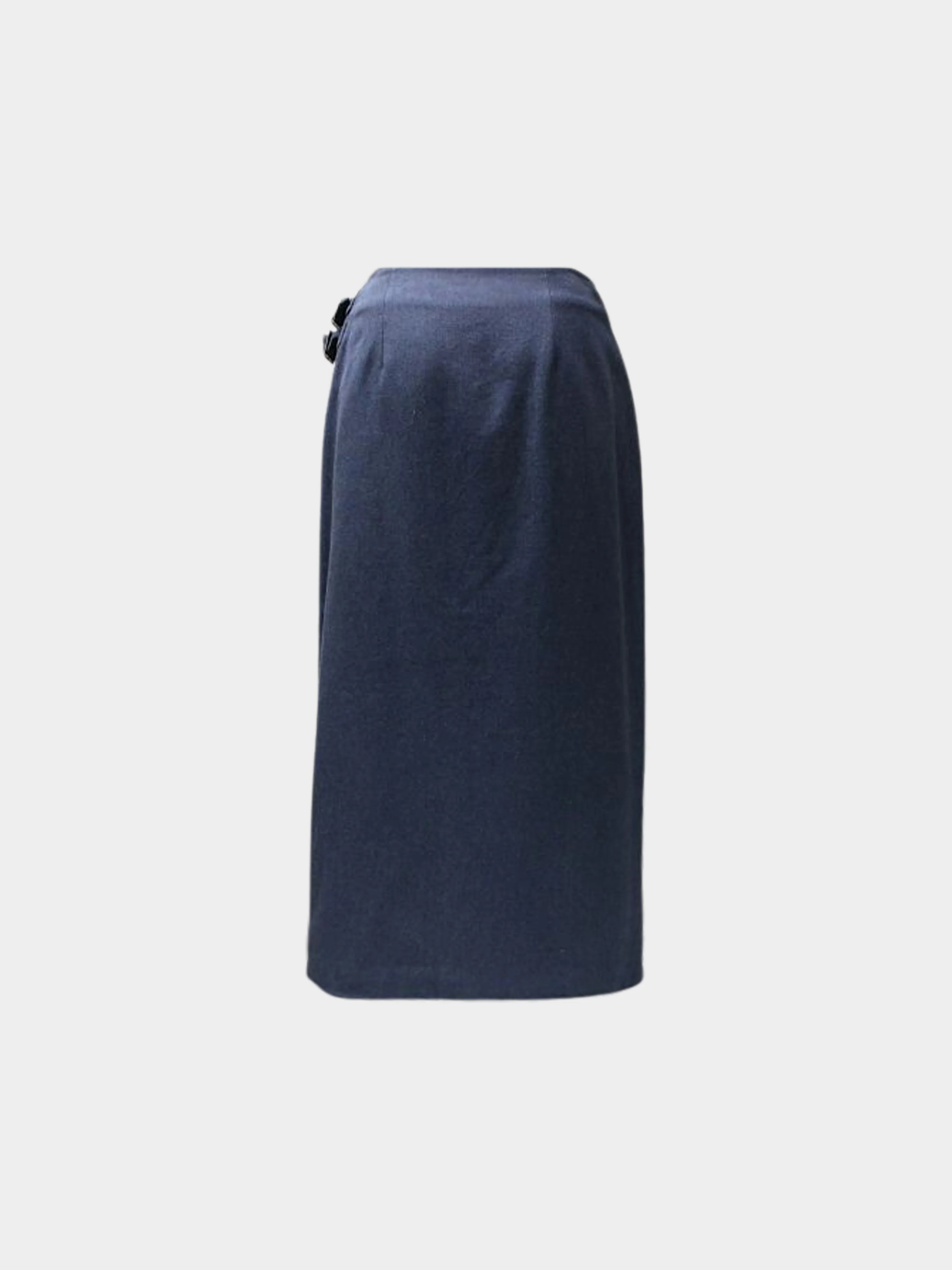 Christian Dior by John Galliano FW 2000 Navy Belted Long Zip Skirt - Image 2