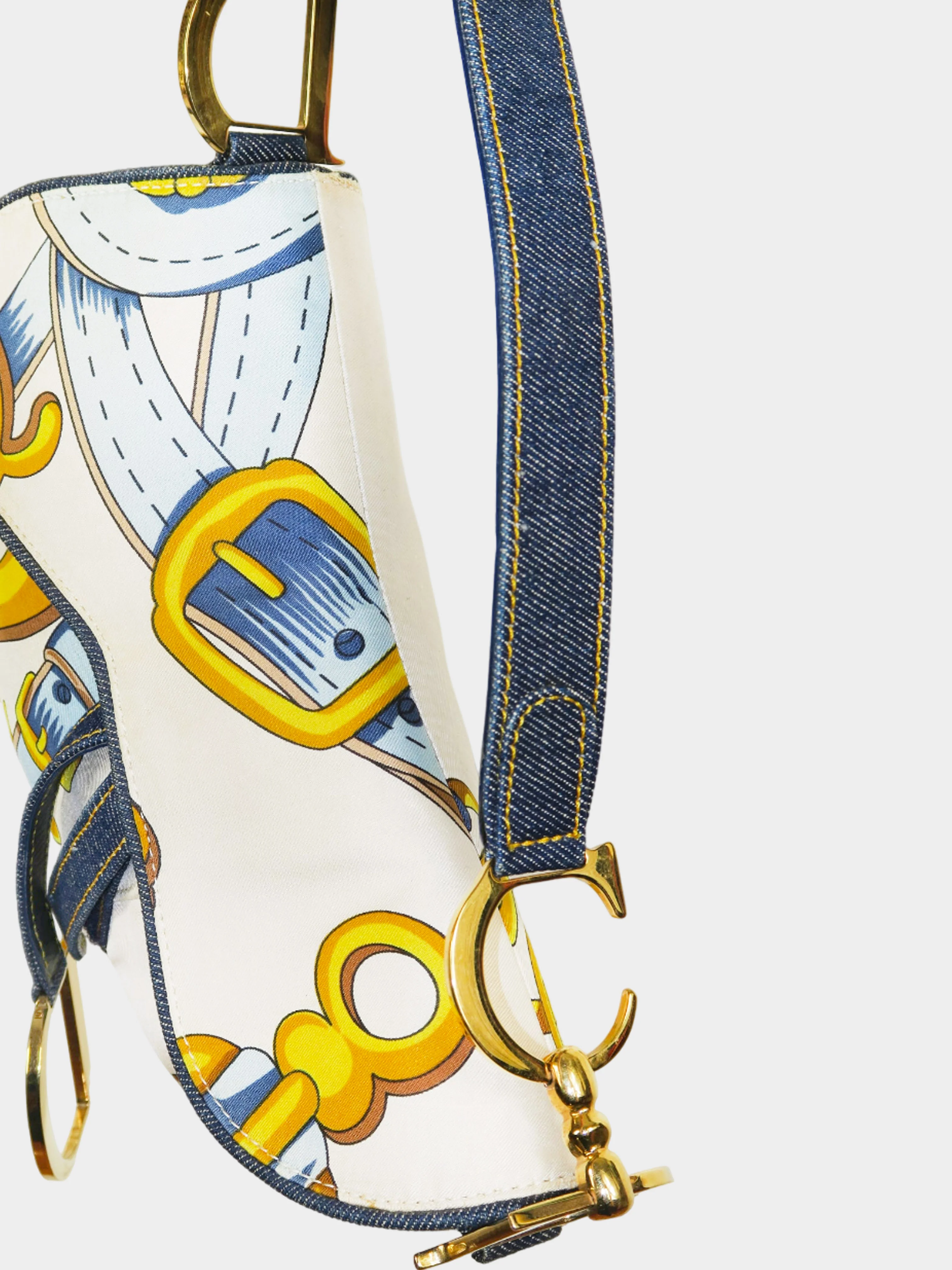 Christian Dior by John Galliano SS 2000 Blue Chain Print Silk and Denim Saddle Bag - Image 3