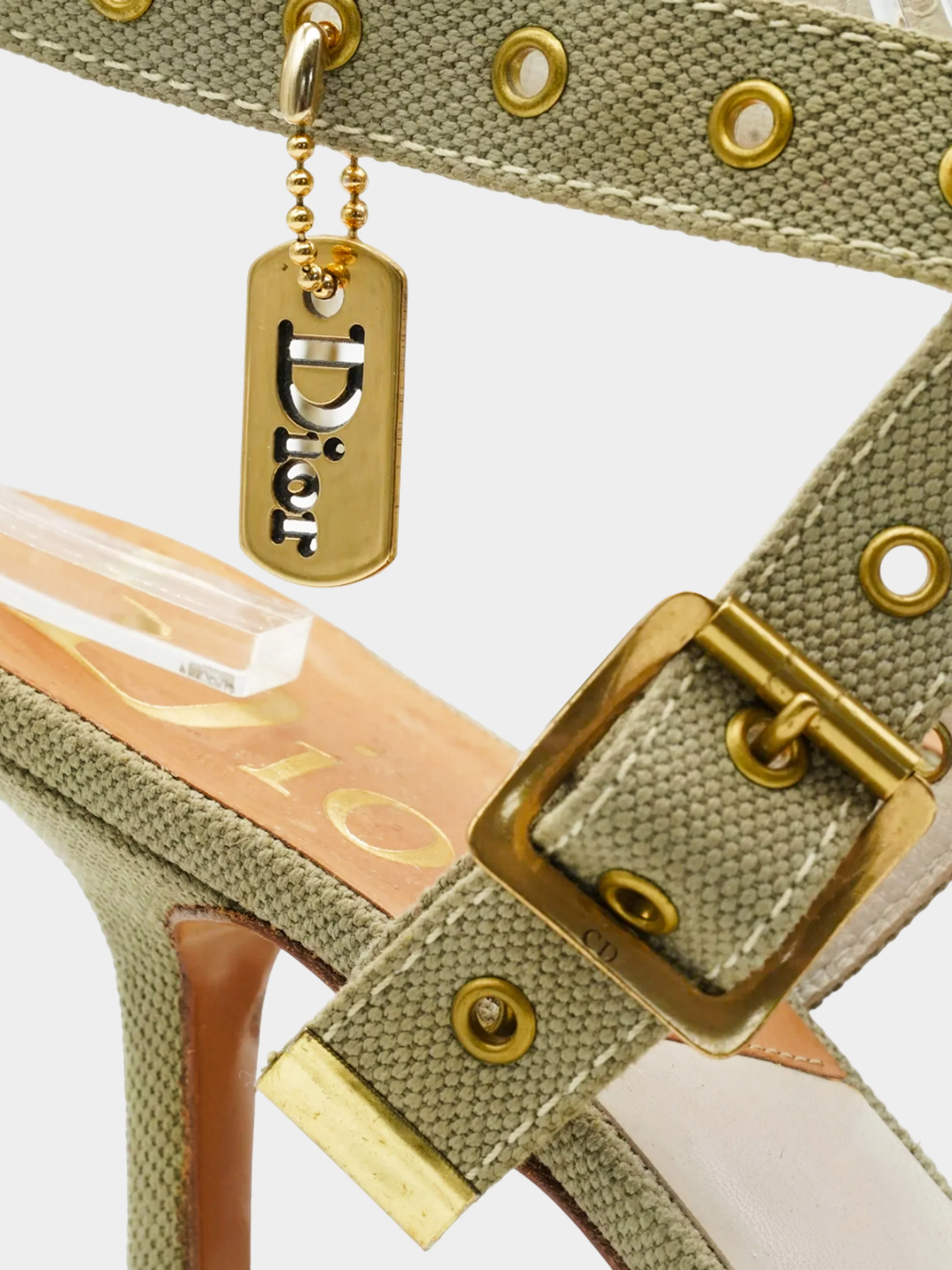 Christian Dior by John Galliano SS 2002 Runway Khaki and Brown Canvas Leather Slingback Pumps - Image 4