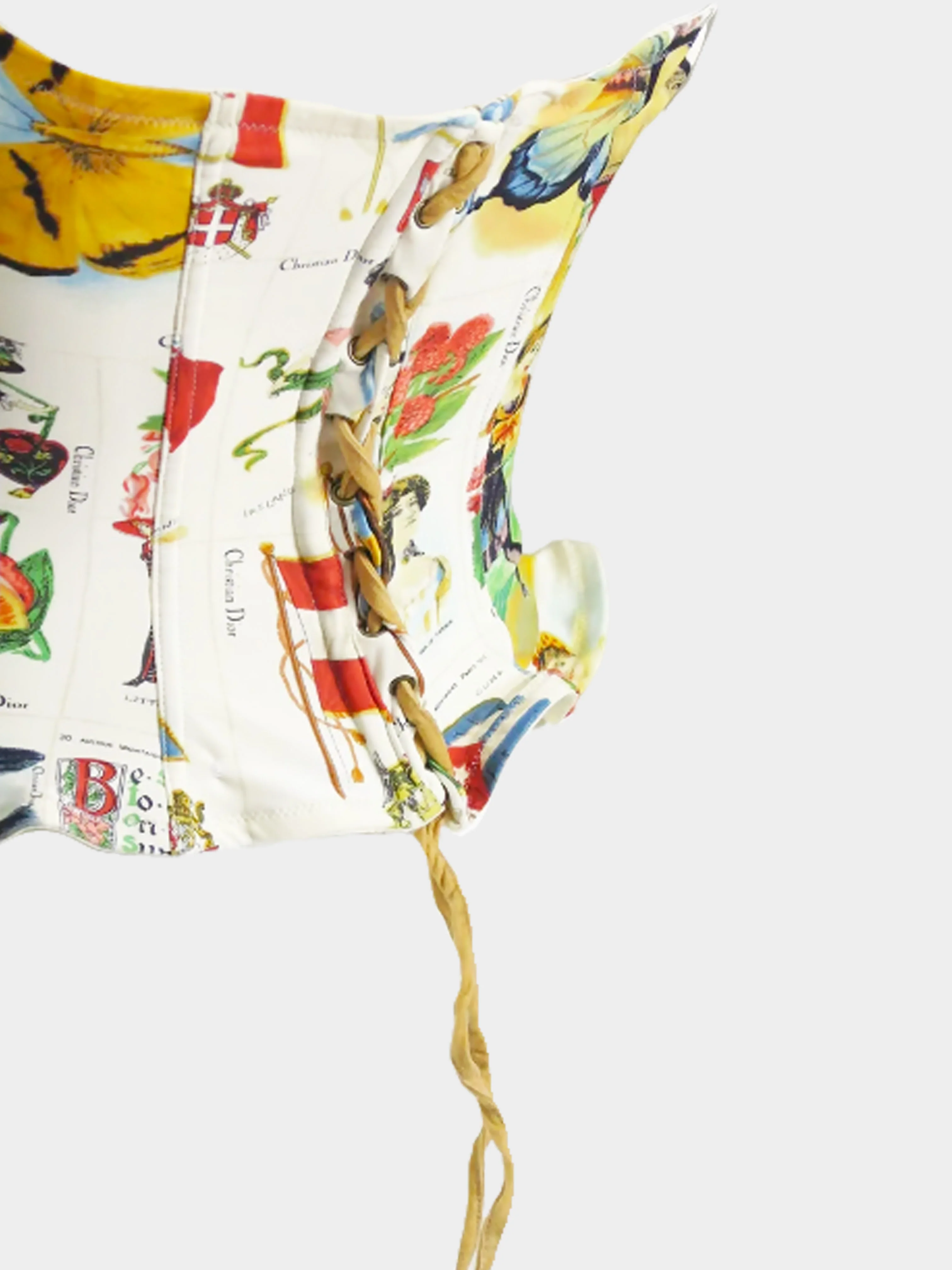 Christian Dior by John Galliano SS 2002 White Stamp Print Bustier Corset Top - Image 2