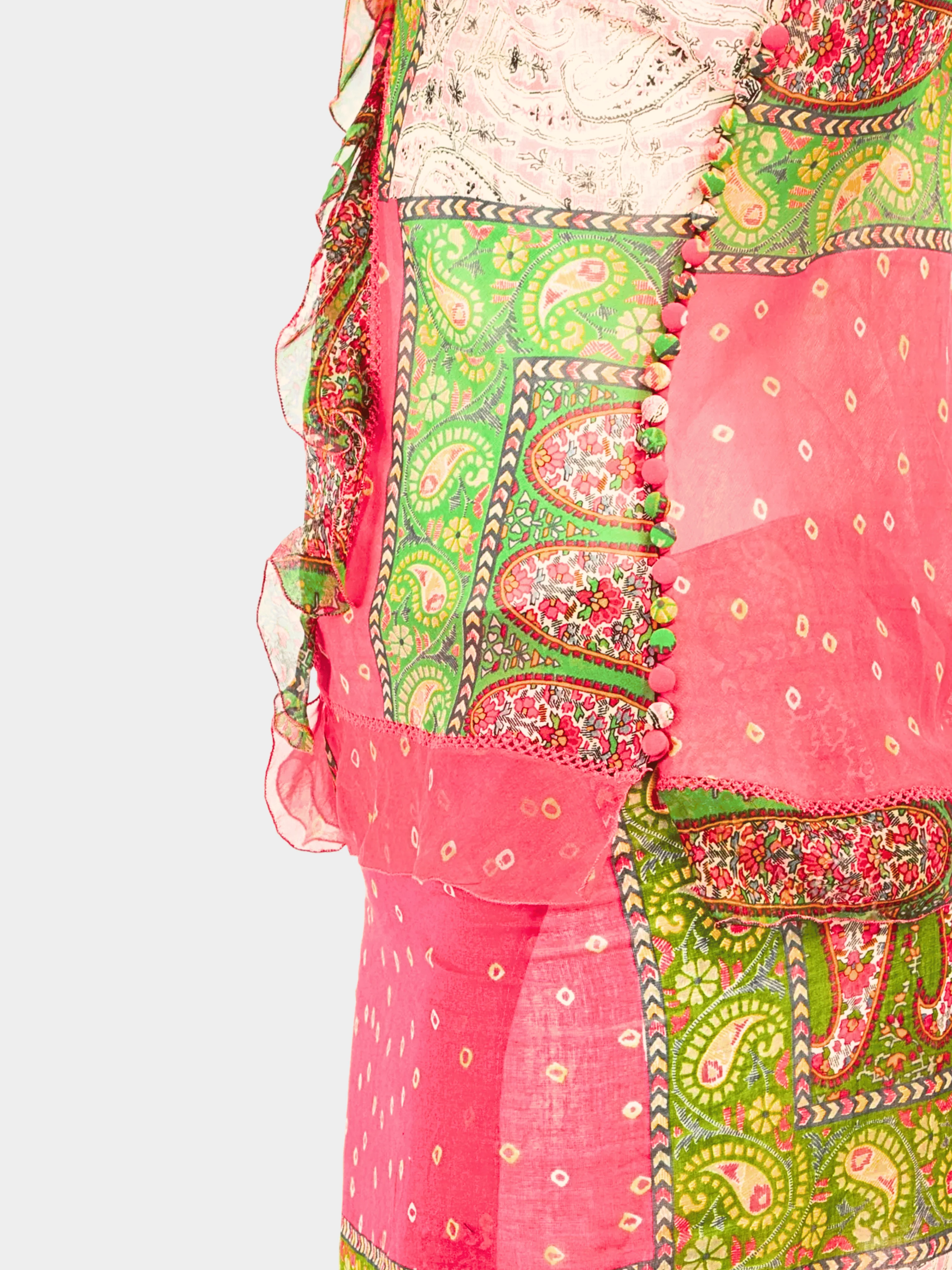 Christian Dior by John Galliano SS 2004 Pink and Green Silk and Cotton Paisley Skirt set - Image 4