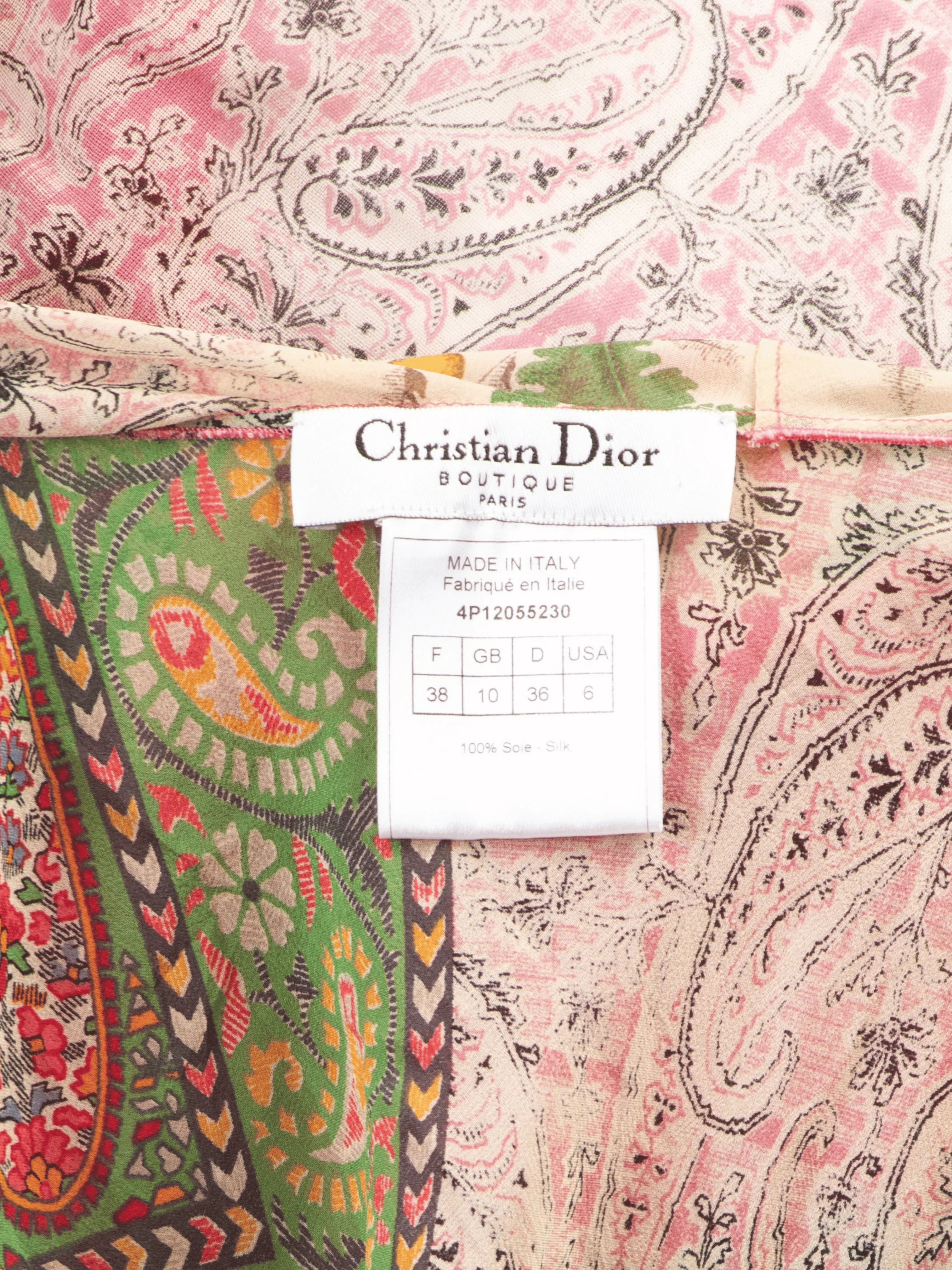 Christian Dior by John Galliano SS 2004 Pink and Green Silk and Cotton Paisley Skirt set - Image 6