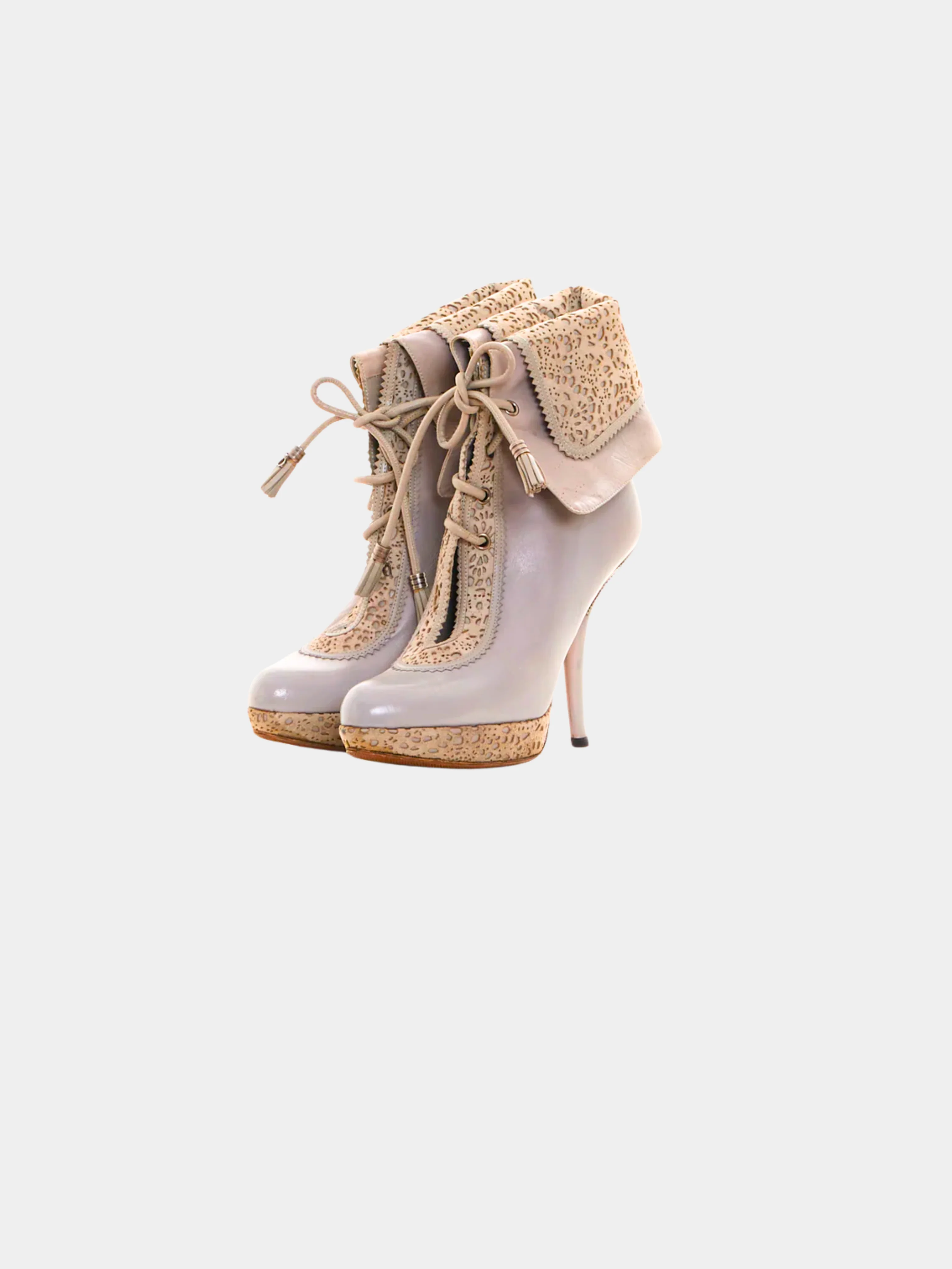 Christian Dior by Raf Simons 2010s Grey Leather Laser Cut Suede Ankle Boots - Image 2