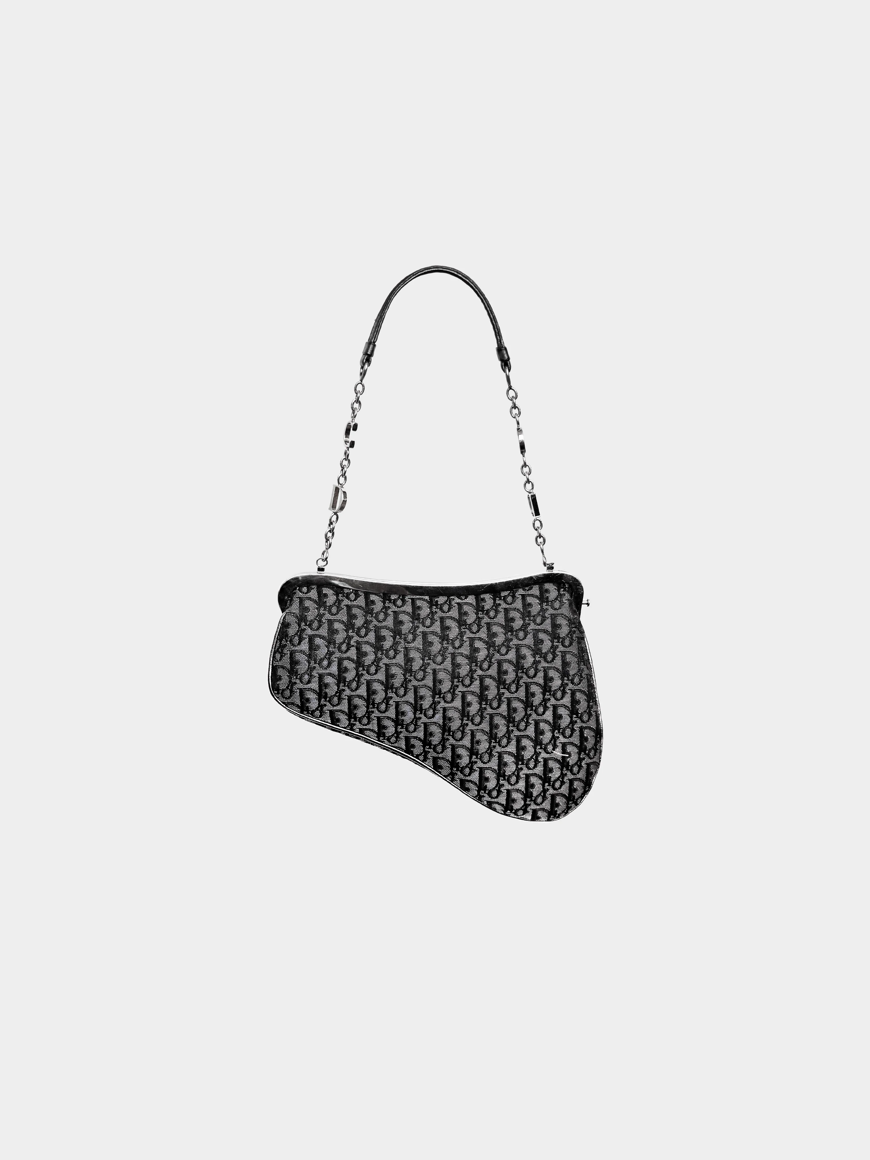 Christian Dior Early 2000s Black and Metallic Grey Diorissimo Mini Saddle Bag - Image 2