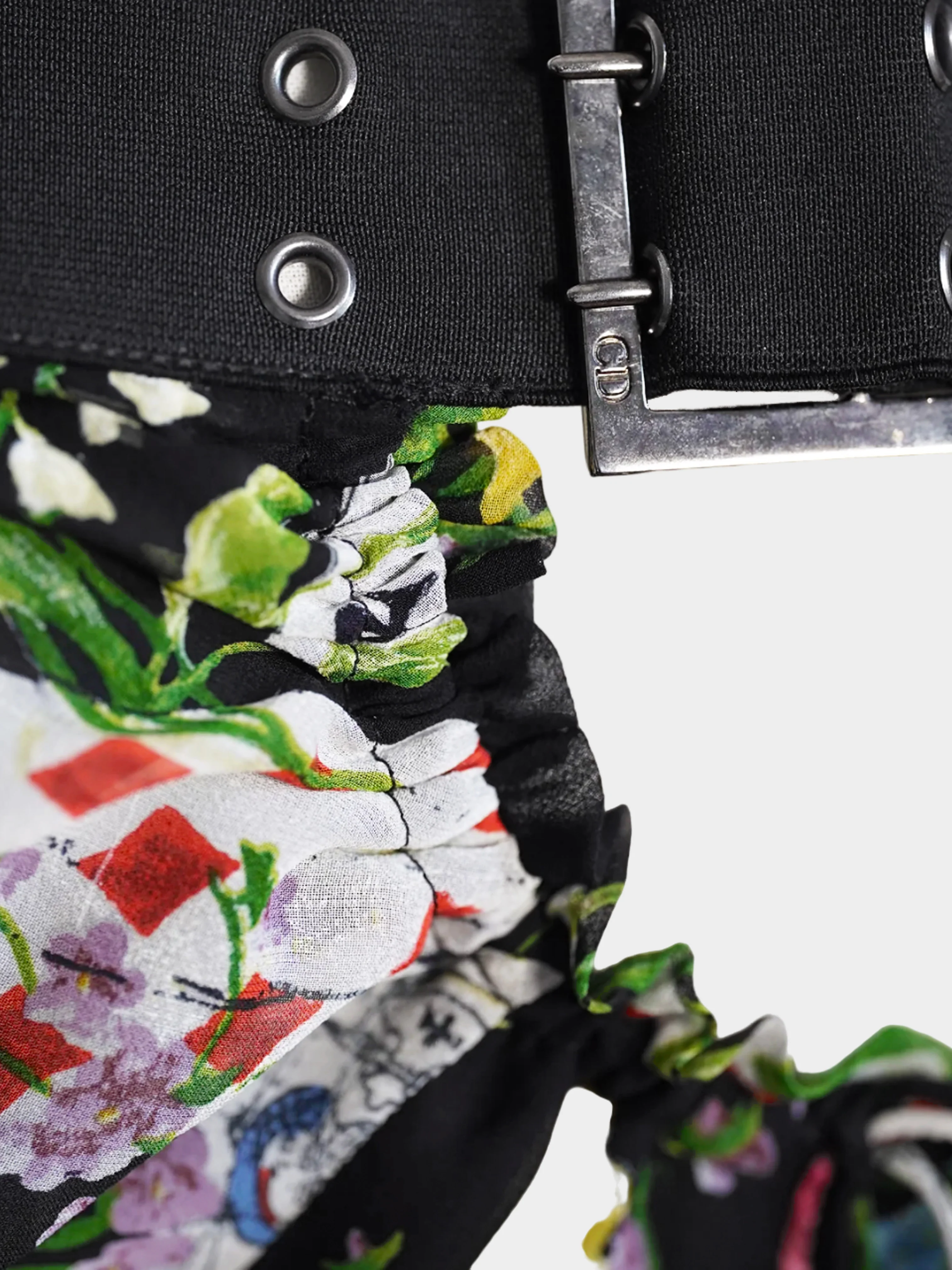 Christian Dior FW 2002 Black Cards and Floral Print Bustier Silk Dress - Image 3