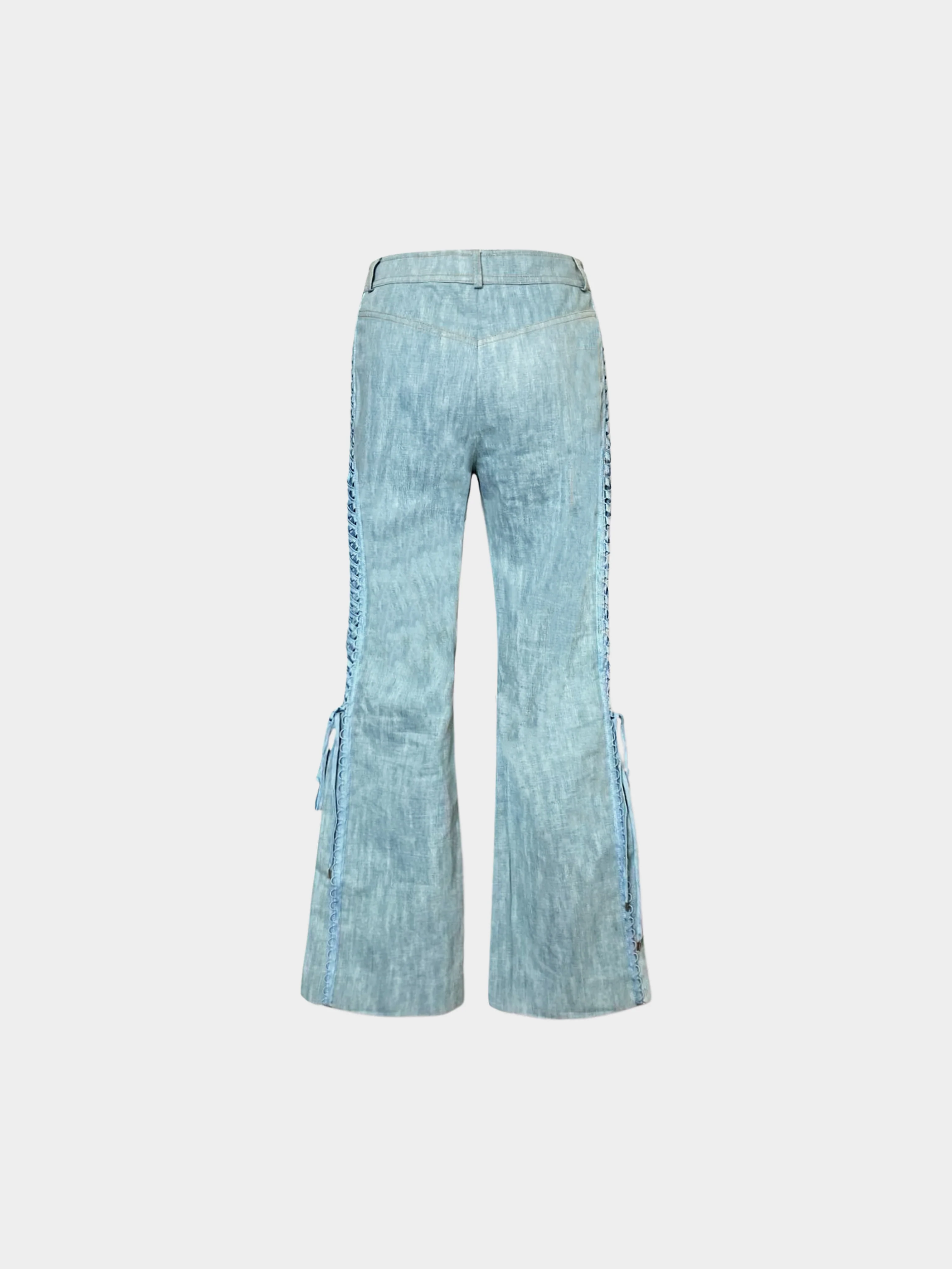 Christian Dior FW 2002 Denim Lace-up detail Flared Pants - Image 2