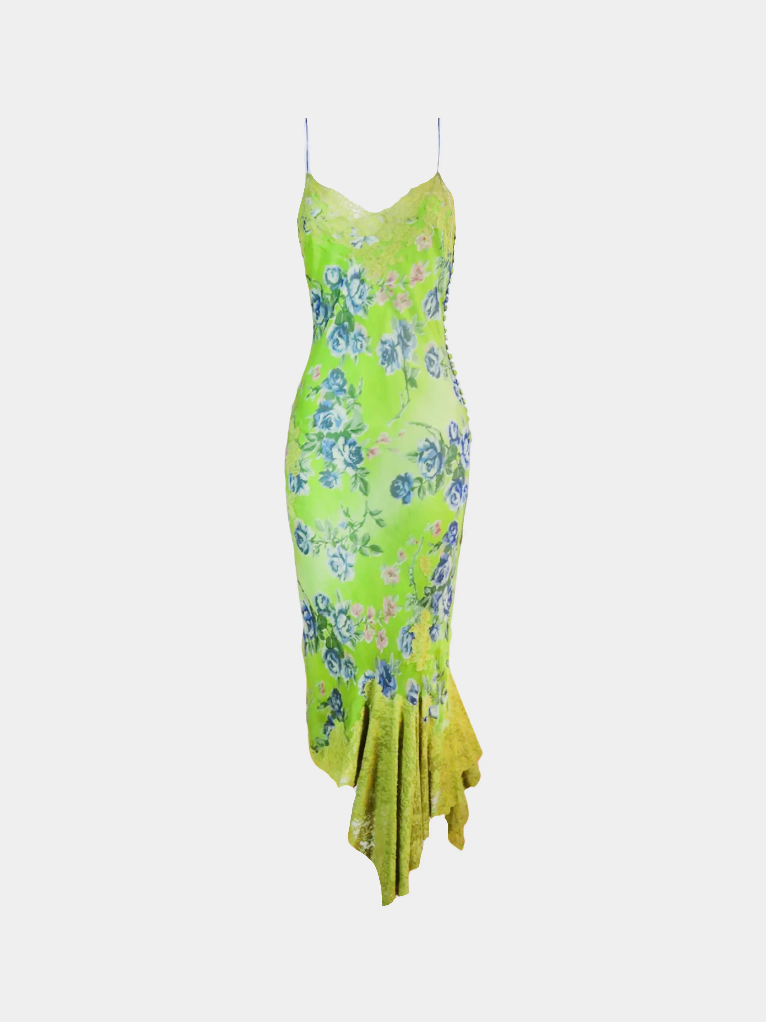 Christian Dior FW 2000 Green Silk Floral Maxi Dress