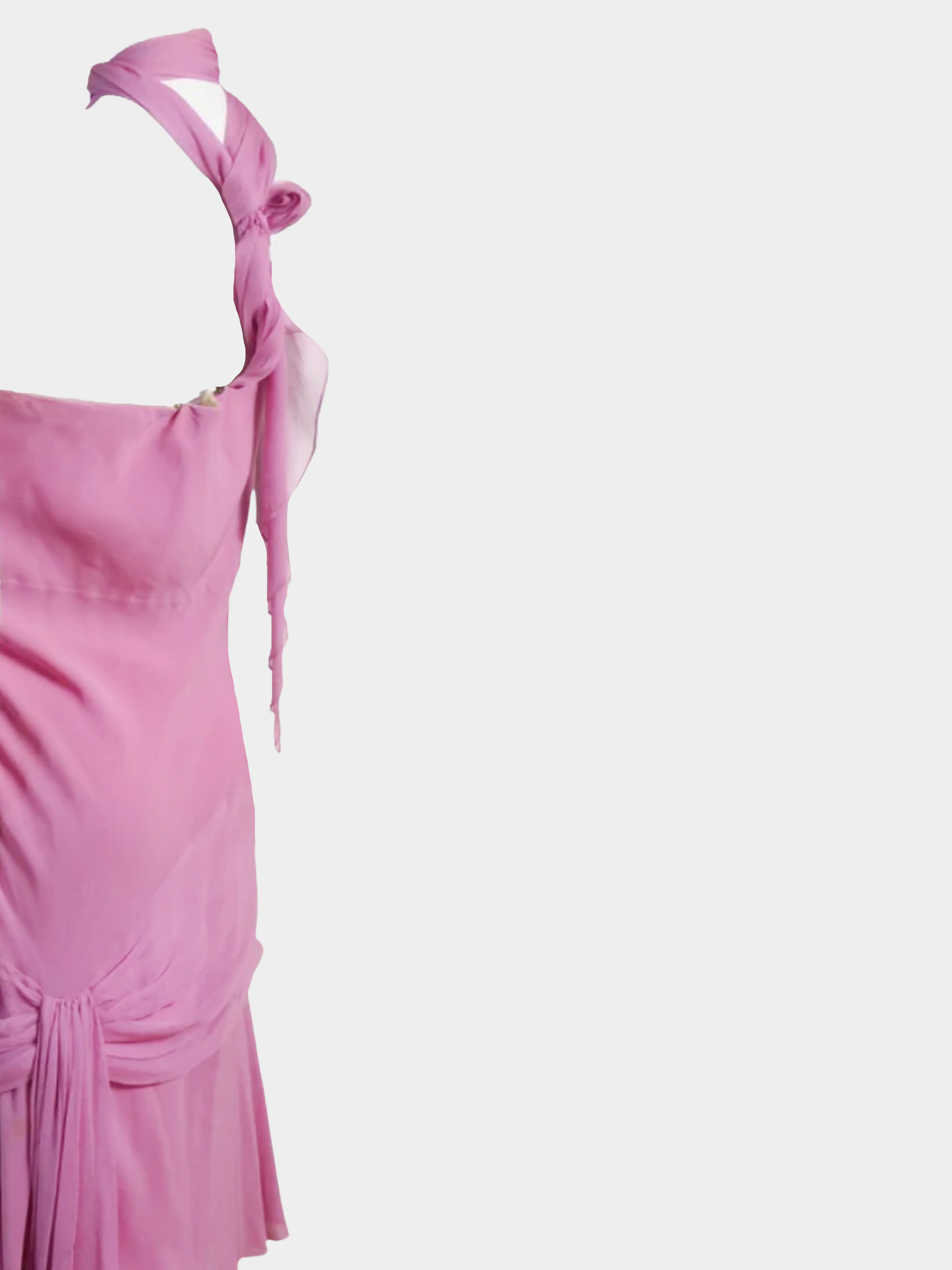 Christian Dior FW 2005 Pink Strapless Chiffon Silk Midi Dress - Image 3
