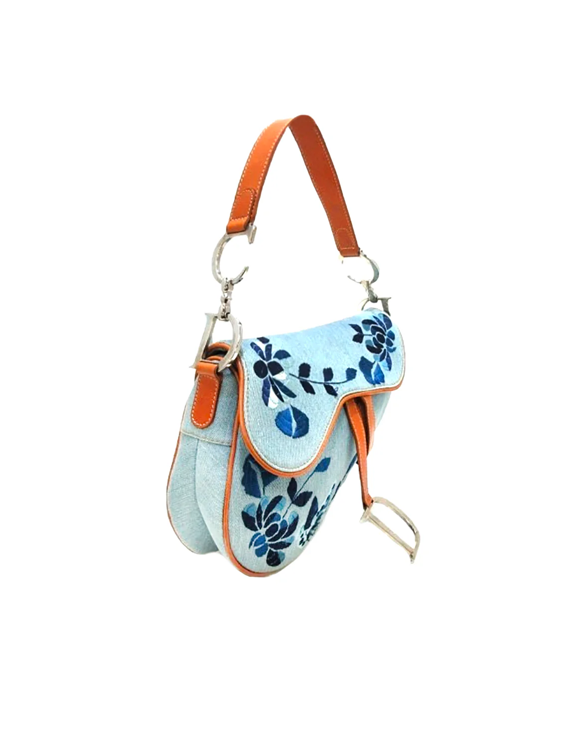 Christian Dior 2000s Limited Edition Denim Floral Embroidered Saddle Bag - Image 3