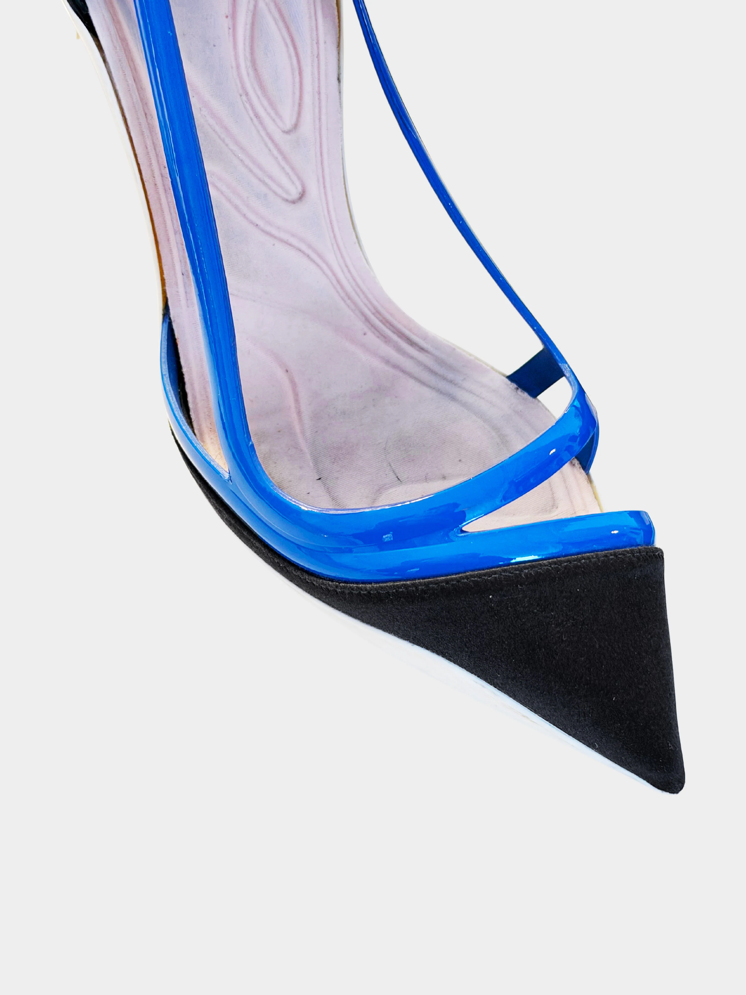 Christian Dior Resort 2014 Black Satin and Blue Patent Leather Cut-out d'Orsay Pumps - Image 3