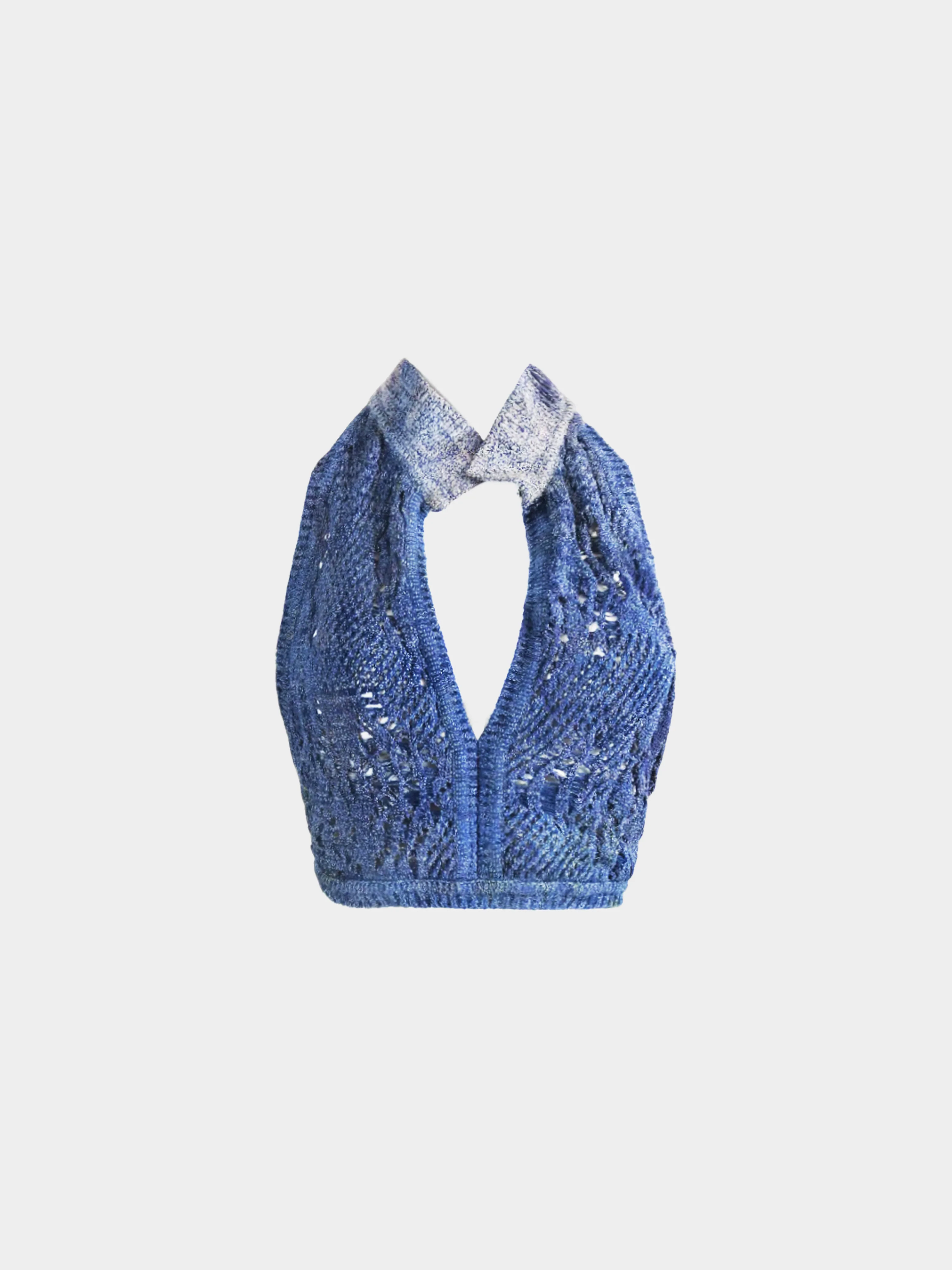 Christian Dior SS 2000 Runway Denim Blue Crochet Backless Halter Top
