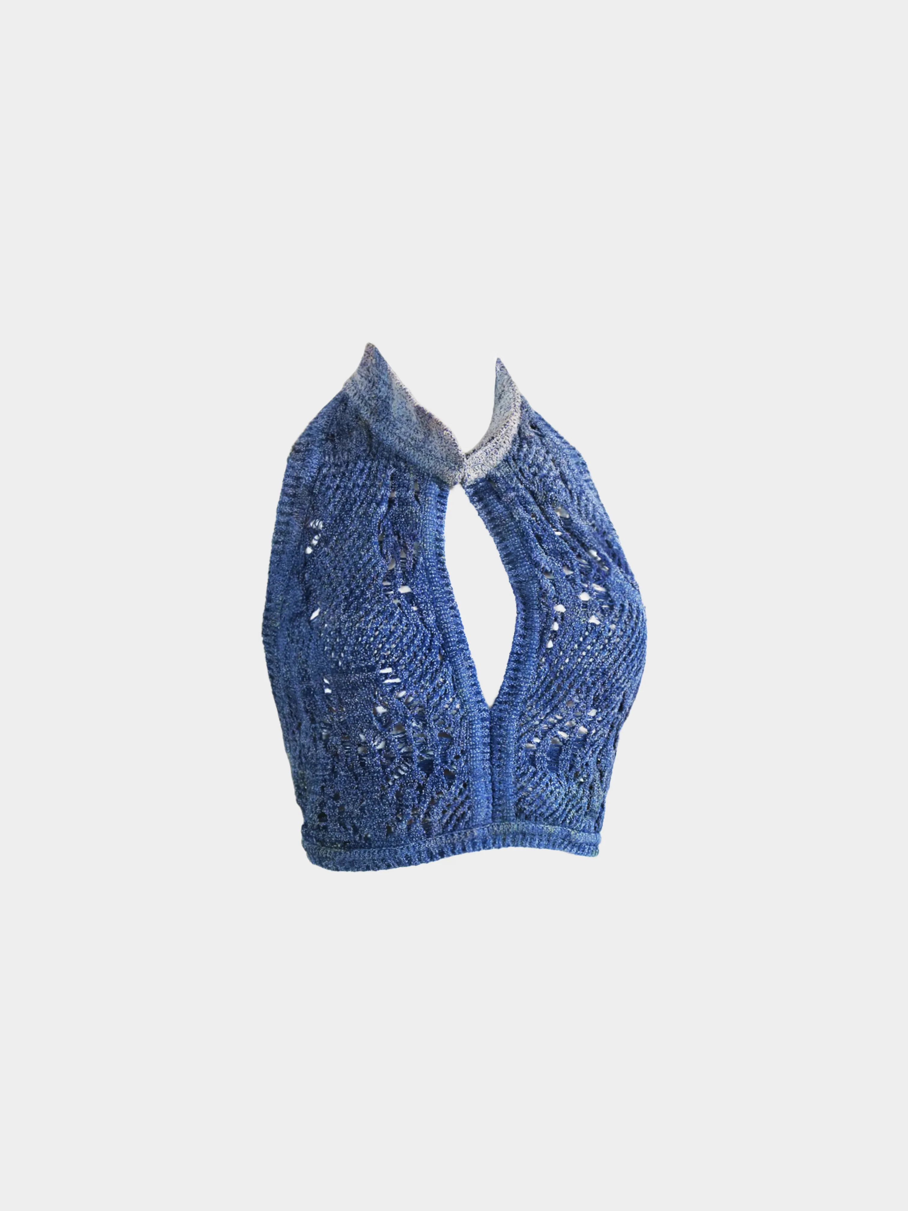 Christian Dior SS 2000 Runway Denim Blue Crochet Backless Halter Top - Image 2