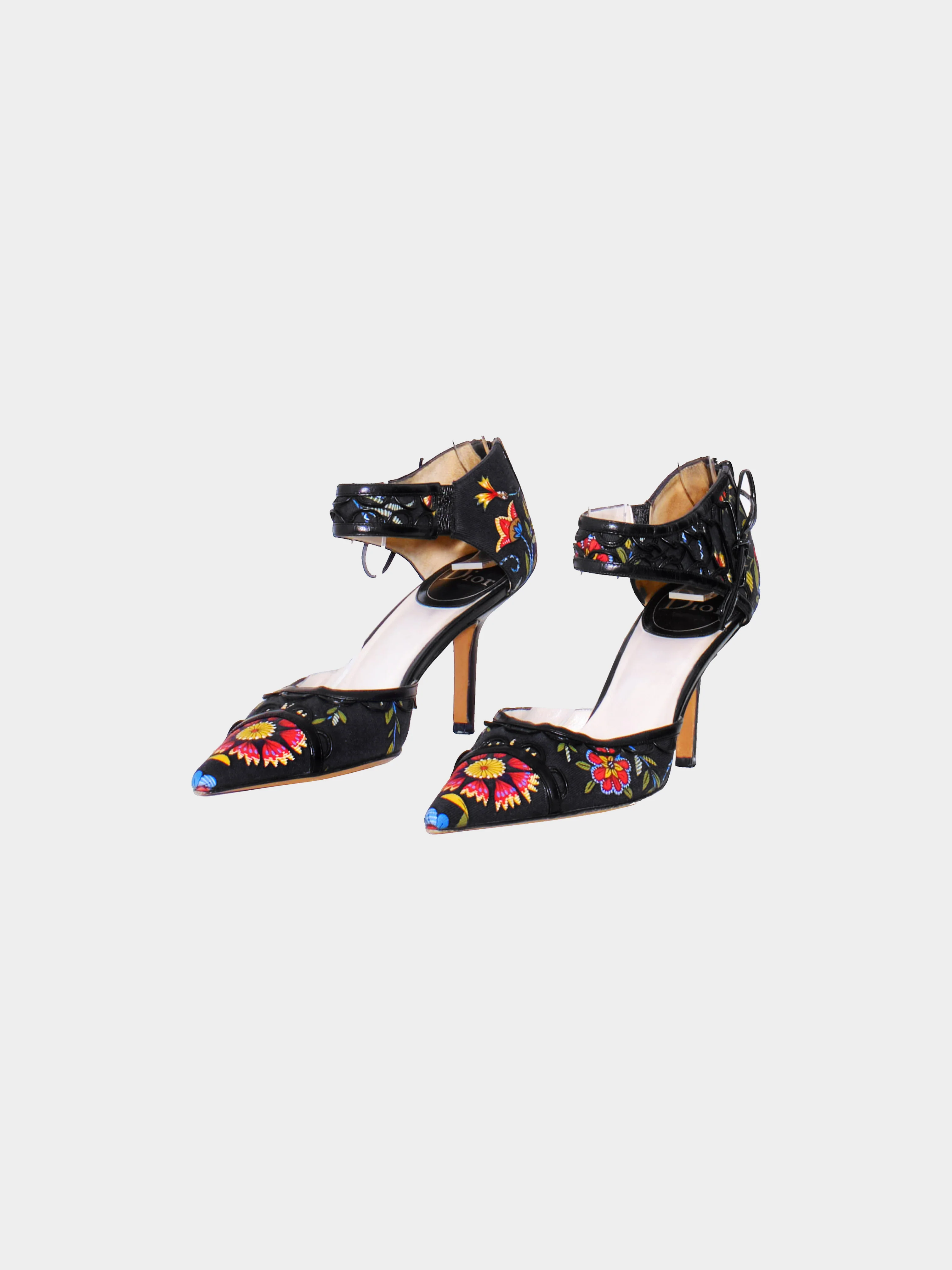 Christian Dior SS 2002 Black Floral Printed Canvas Pumps - Image 2