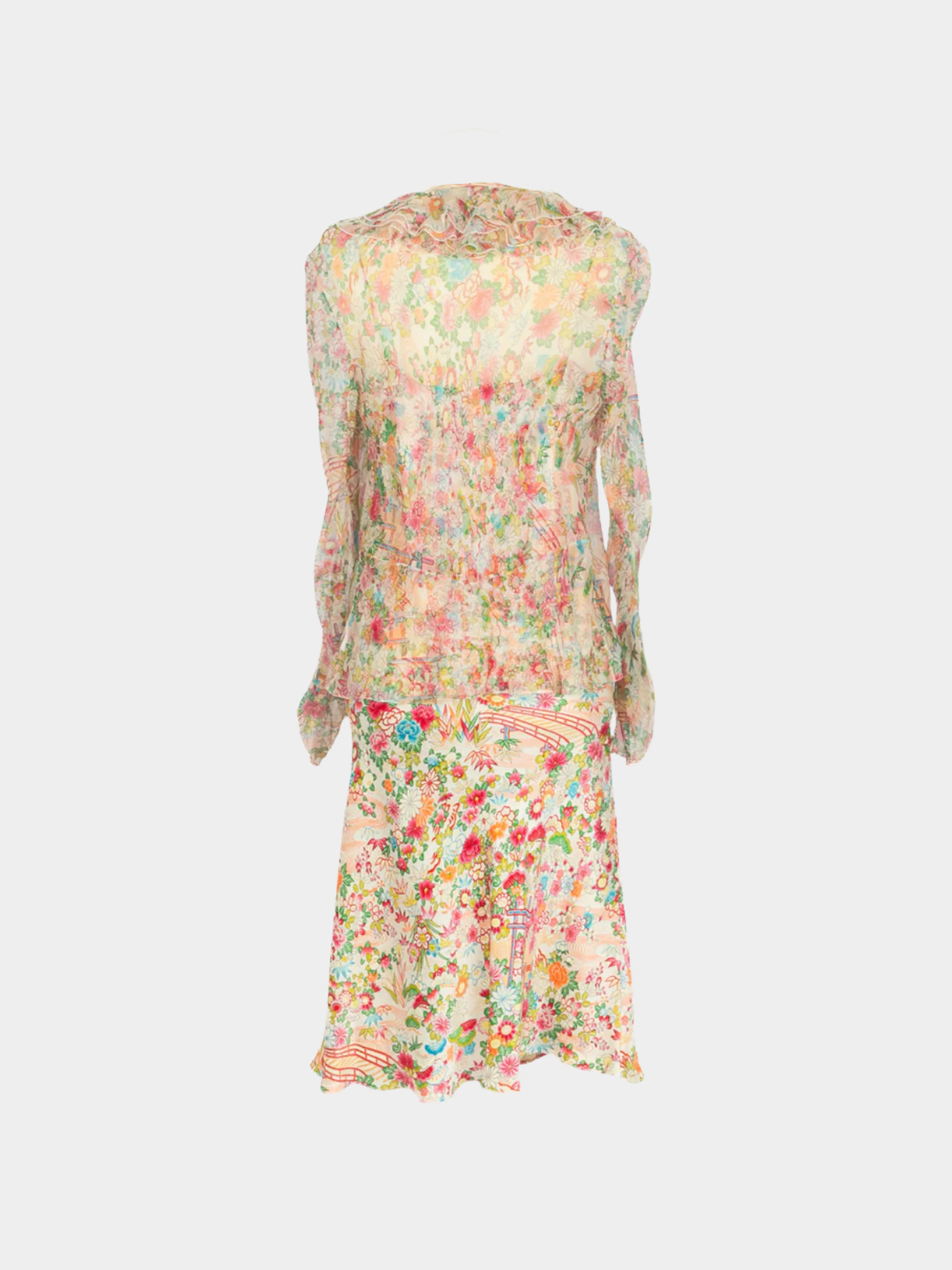Christian Dior SS 2002 Matching Floral Print Cardigan, Top, and Skirt Set - Image 2