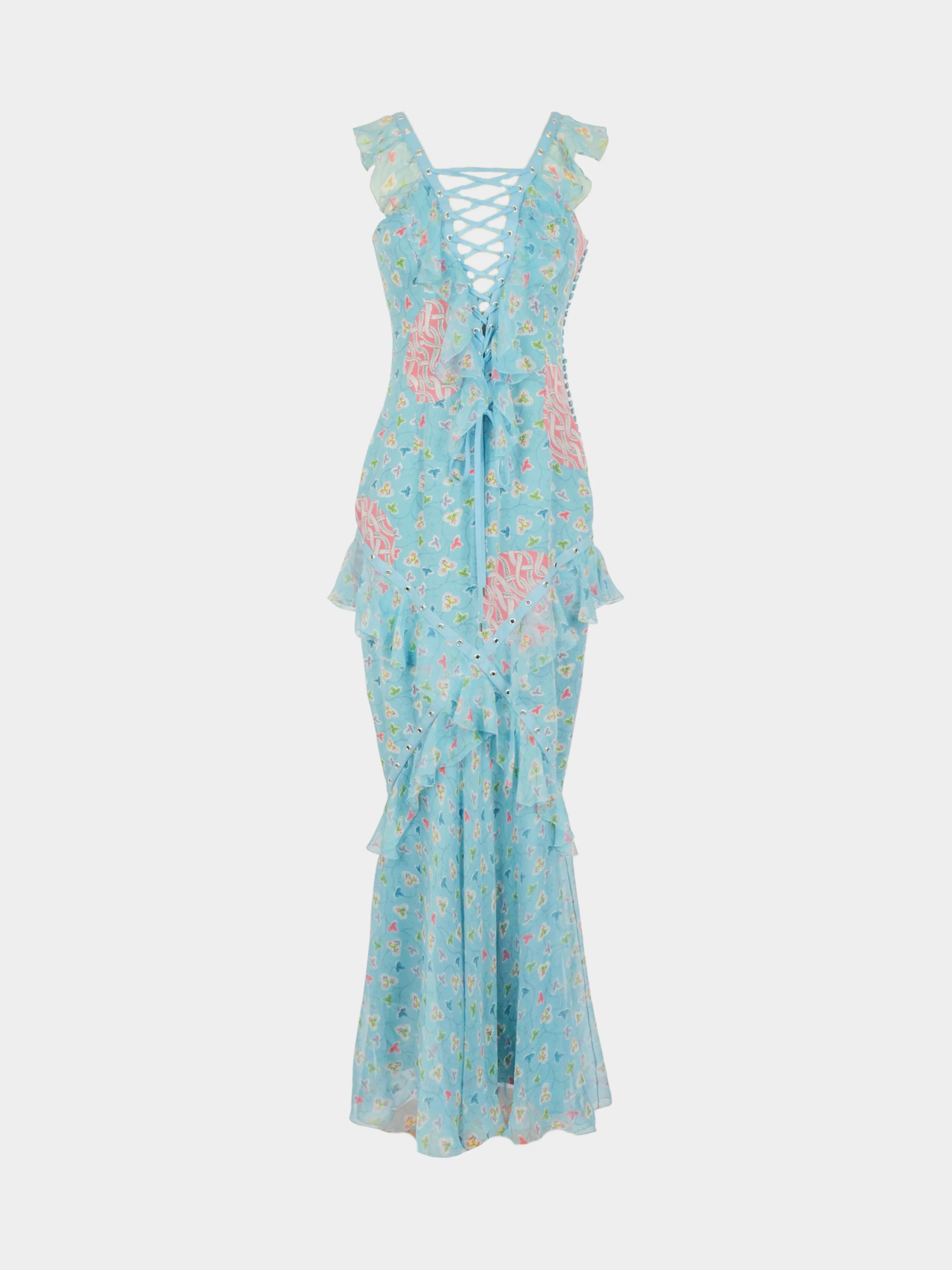 Christian Dior SS 2003 Showgirls Baby Blue Floral Maxi Dress