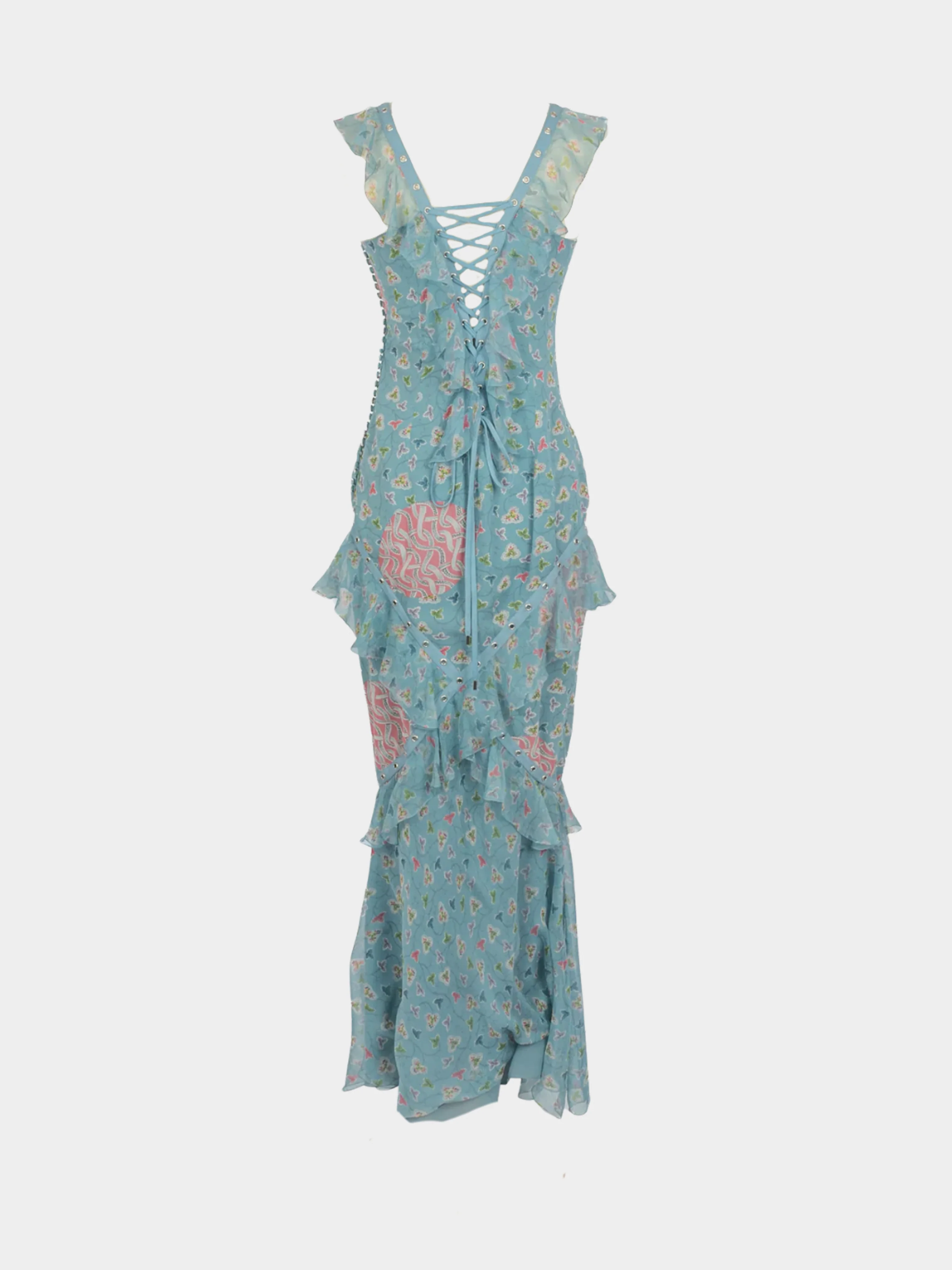 Christian Dior SS 2003 Showgirls Baby Blue Floral Maxi Dress - Image 2