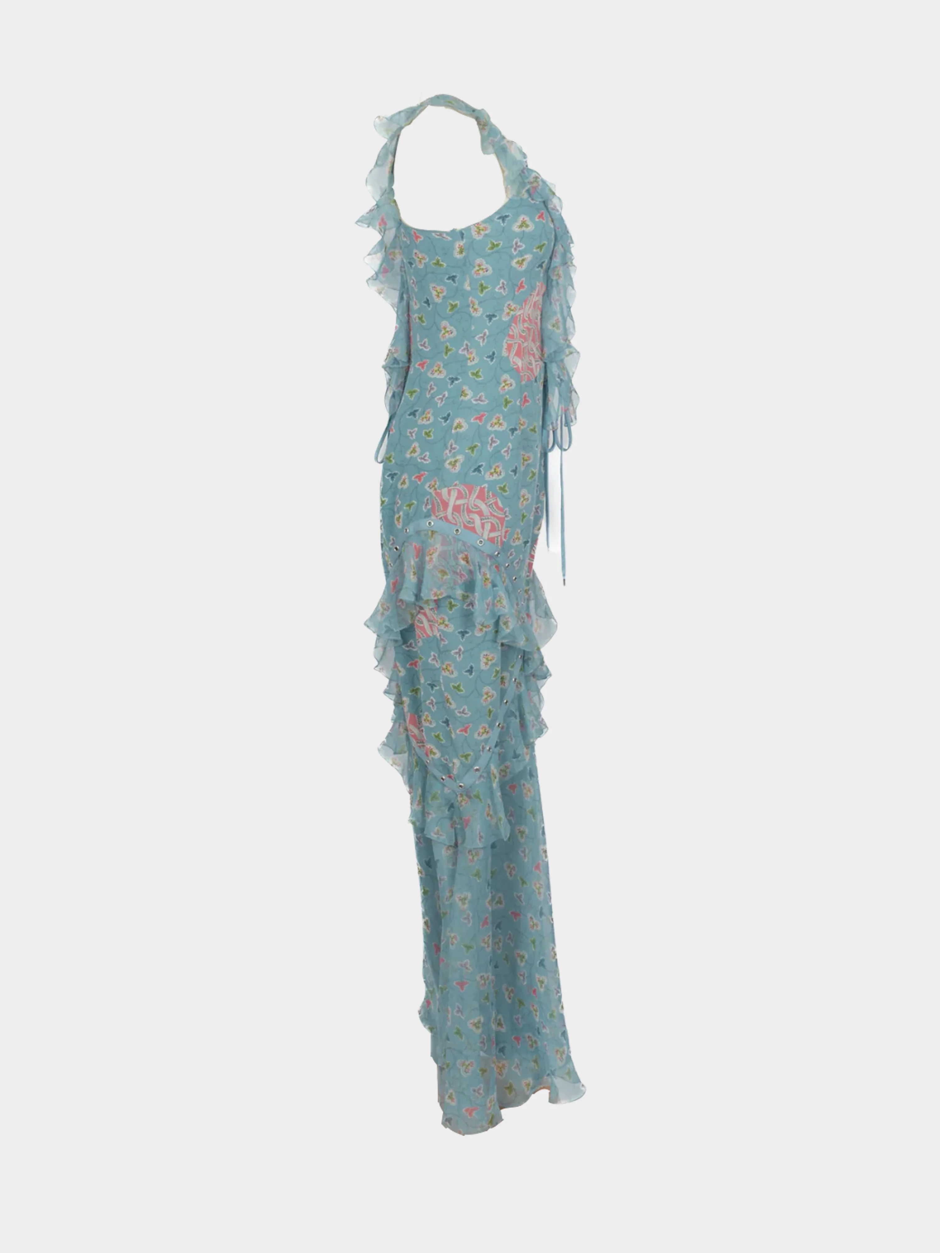 Christian Dior SS 2003 Showgirls Baby Blue Floral Maxi Dress - Image 3