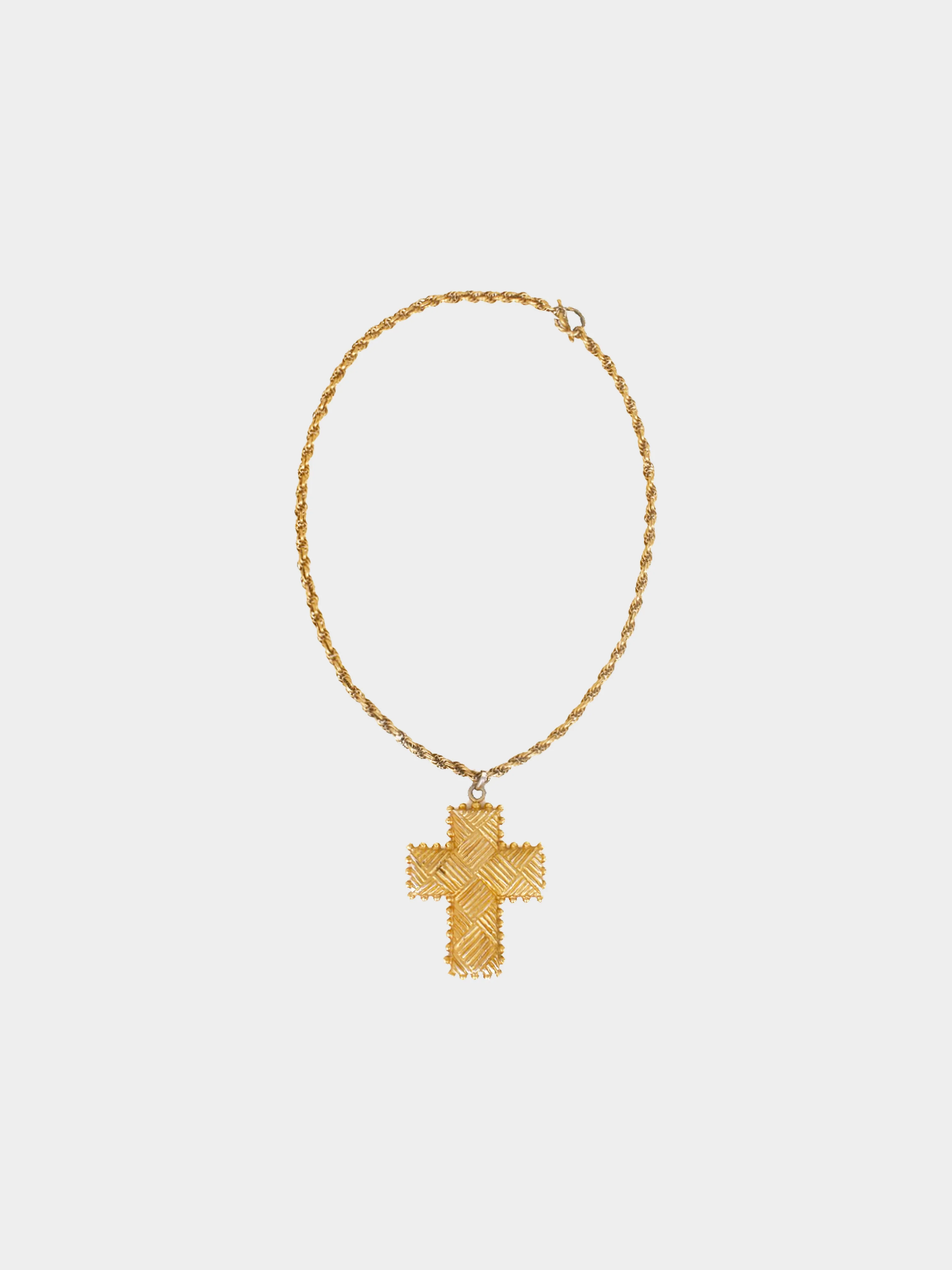 Christian Lacroix 1990s Gold Cross Pendant Chain Necklace