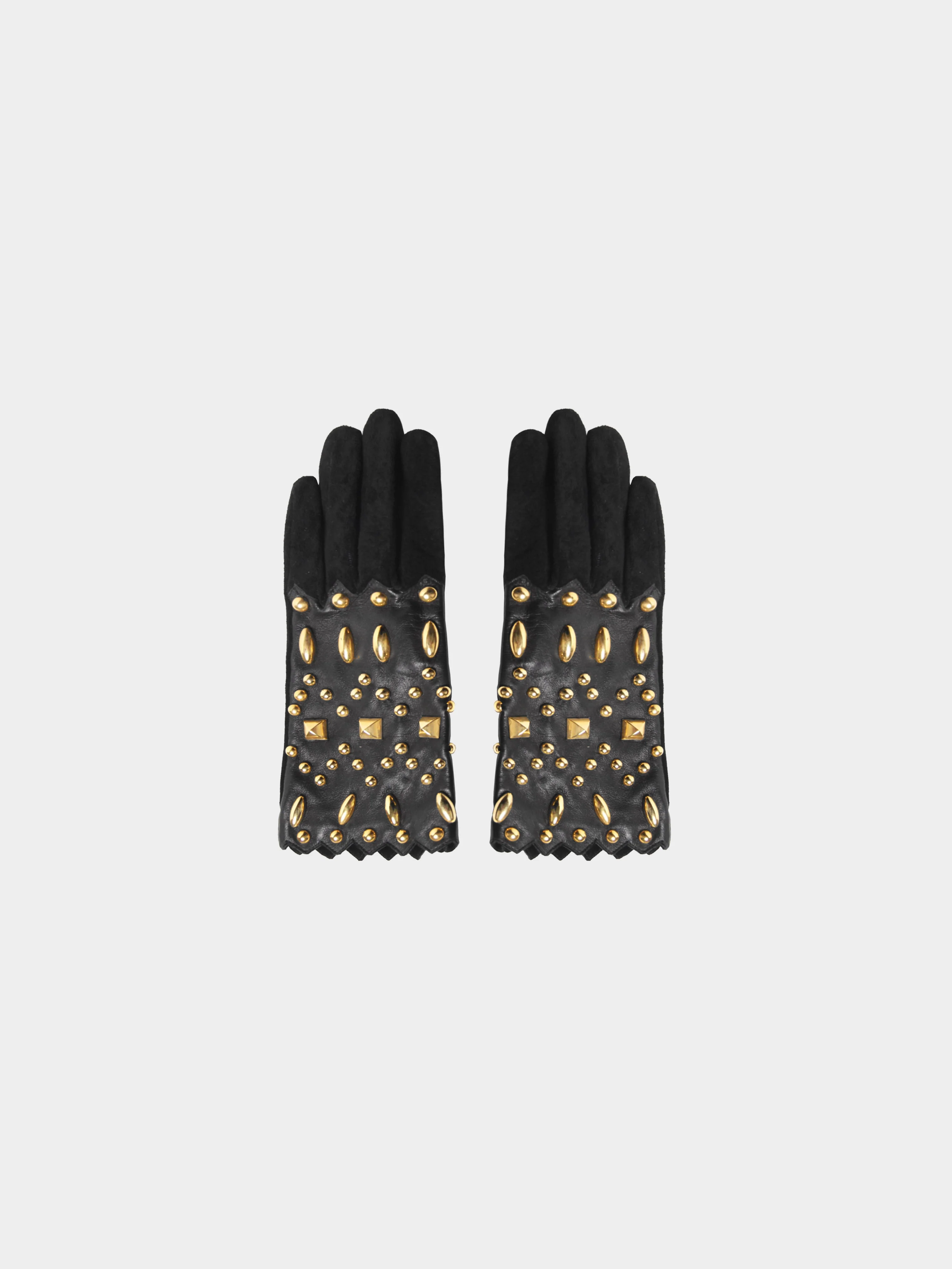 Christian Lacroix 2000s Black Leather Gloves with Gold Metal Studs