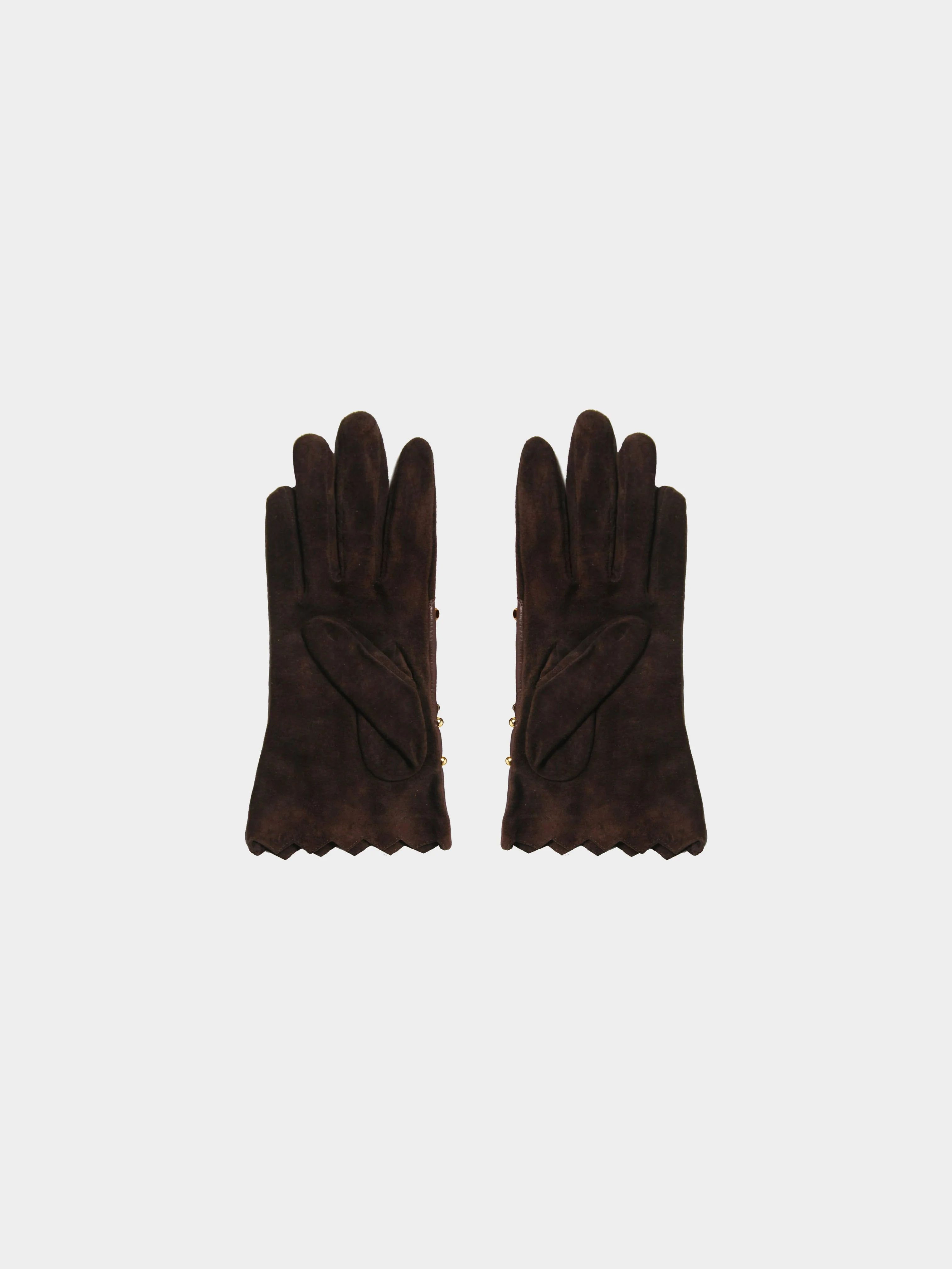 Christian Lacroix 2000s Brown Leather Gloves with Gold Metal Studs - Image 2