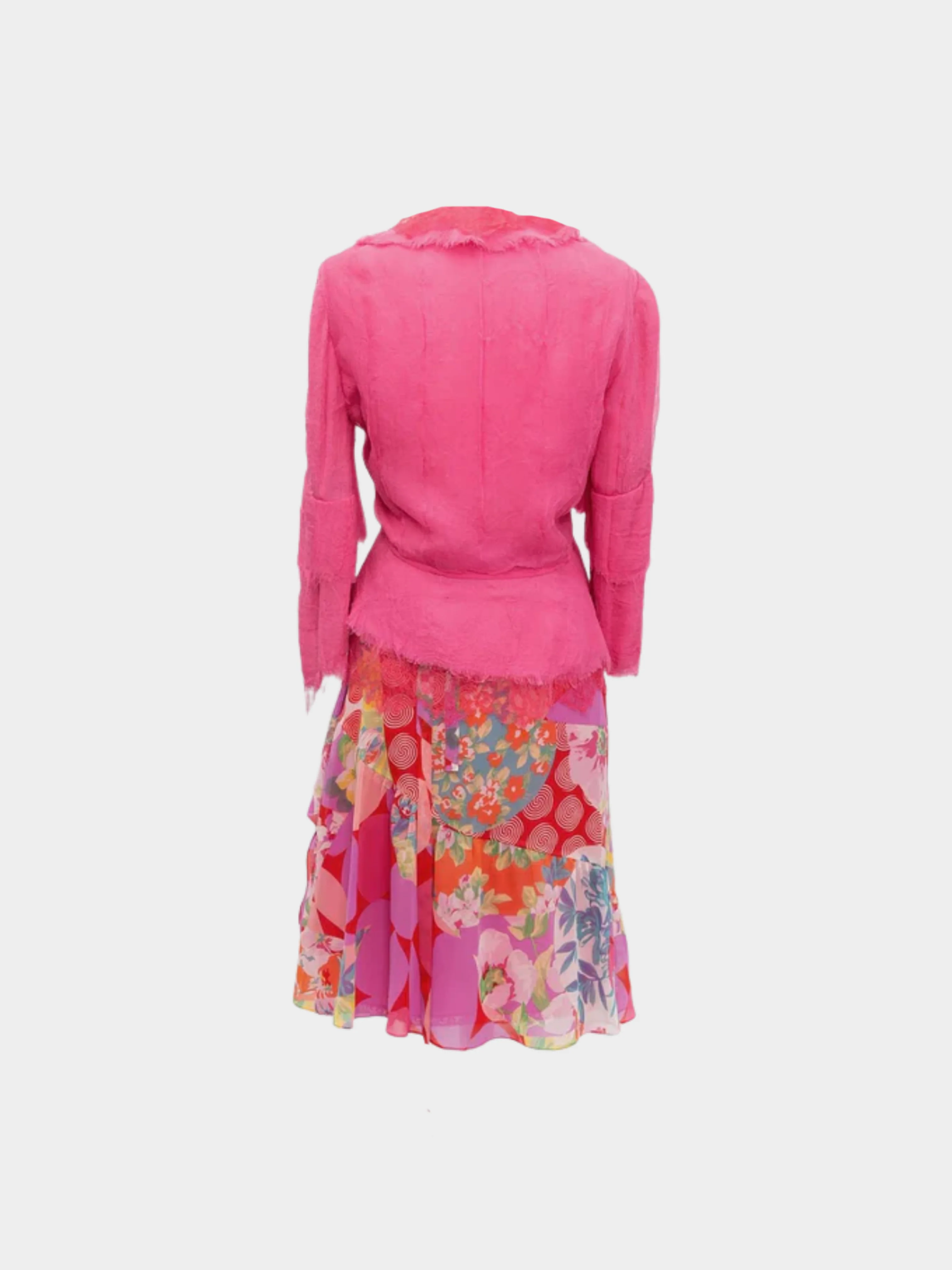 Christian Lacroix 2000s Pink Lace Cardigan Top and Skirt Set - Image 2