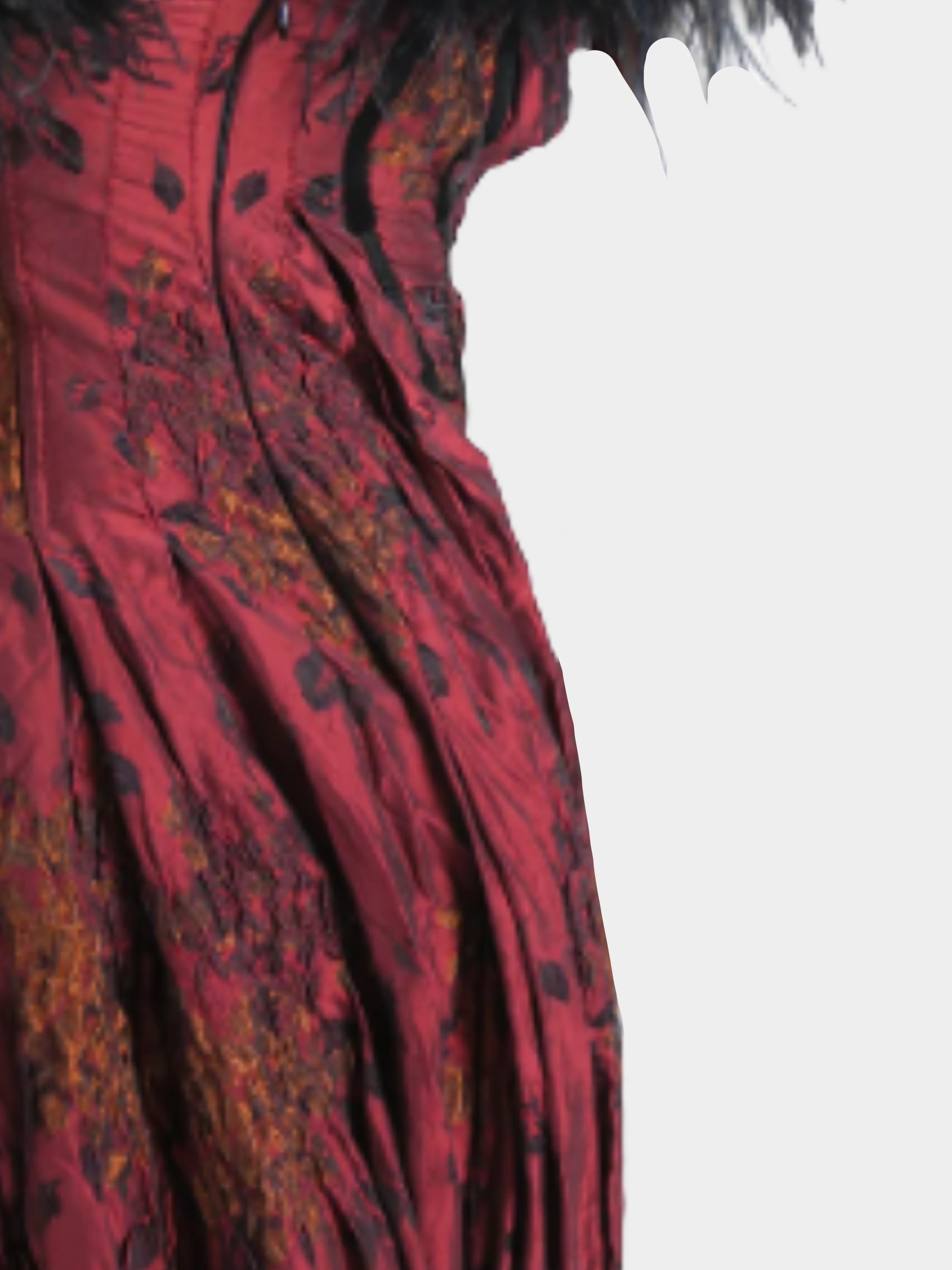 Christian Lacroix FW 2002 Red Tapestry Design with Ostrich Feather Gown - Image 3