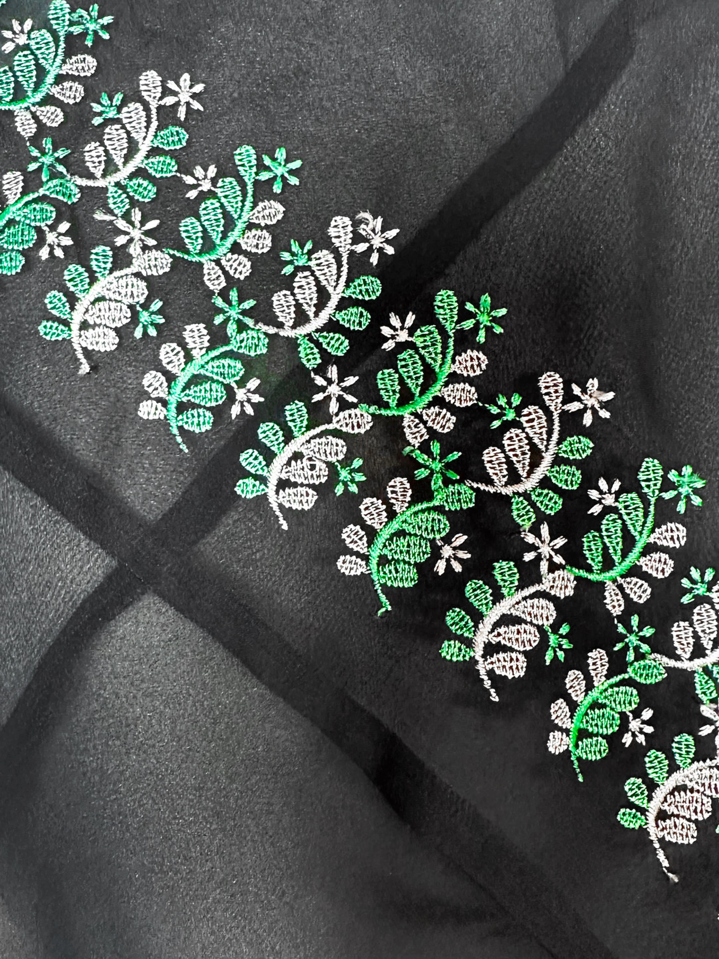 Comme des Garçons 2000s Black Sheer Skirt with White and Green Embroidery - Image 3