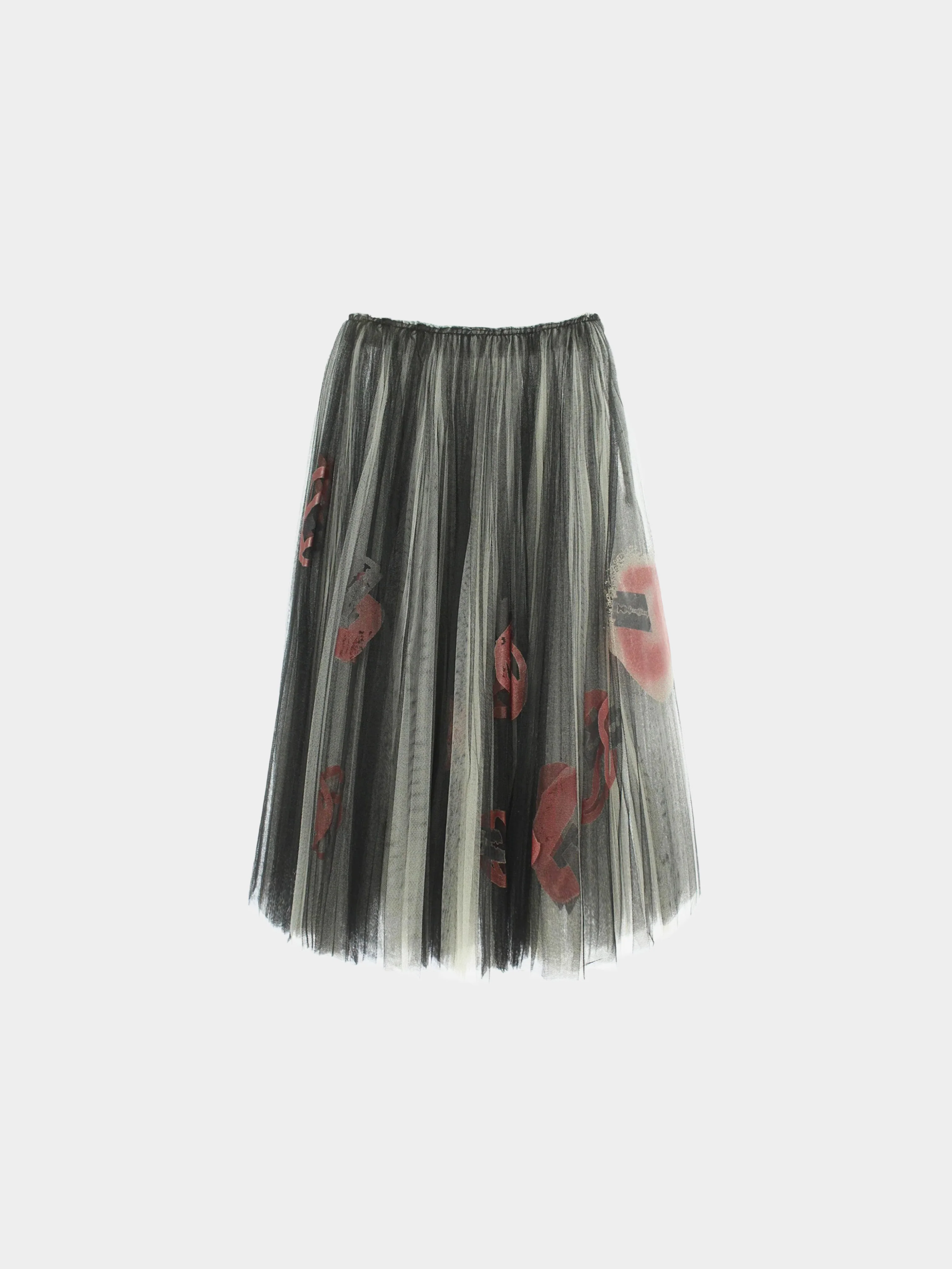 Comme des Garçons AW 2000 Black Razor Graphic Tulle Overlay Flared Skirt