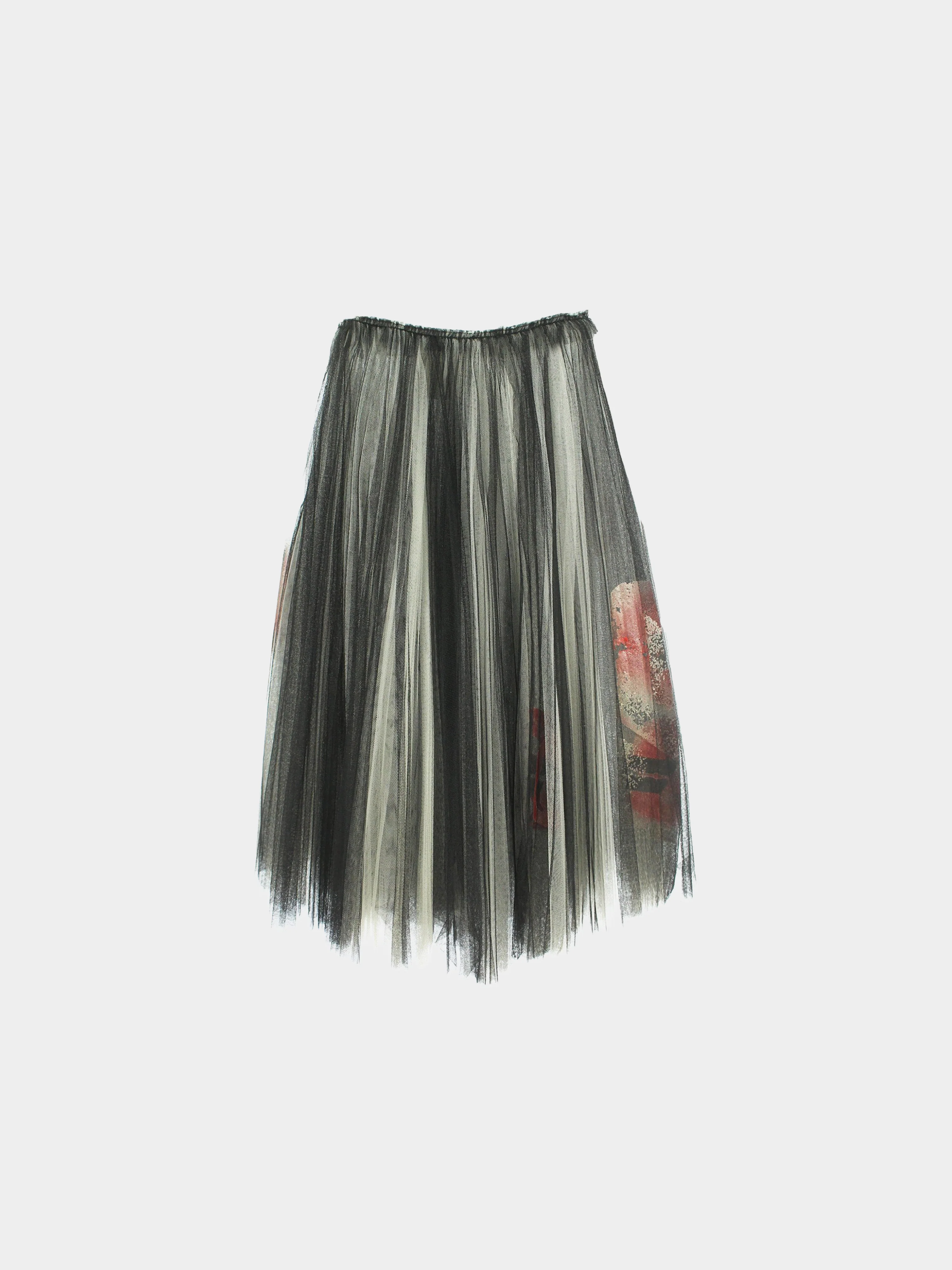 Comme des Garçons AW 2000 Black Razor Graphic Tulle Overlay Flared Skirt - Image 2