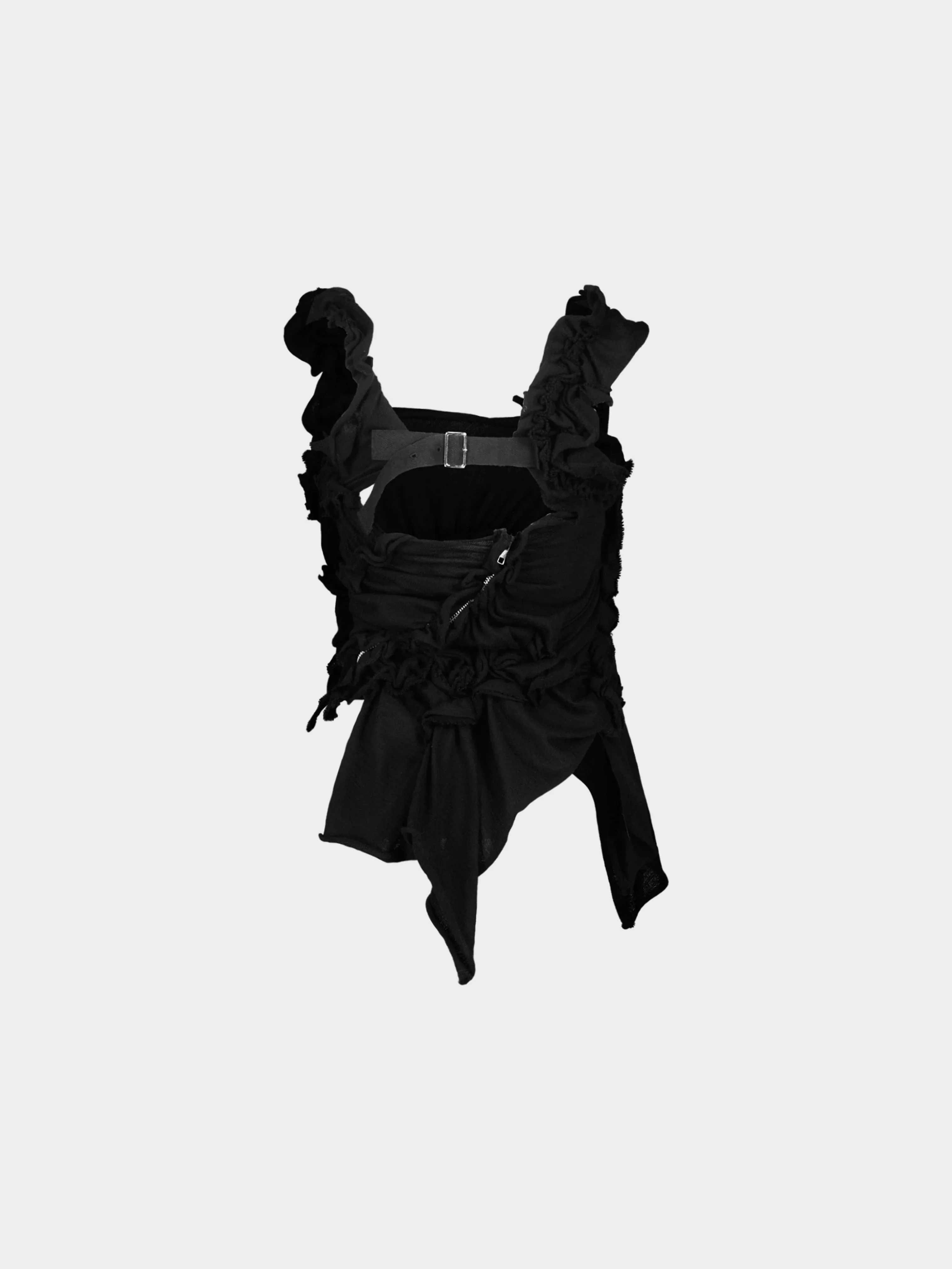 Comme des Garçons FW 2007 Runway Black Asymmetrical Ruffled Wool Top - Image 2