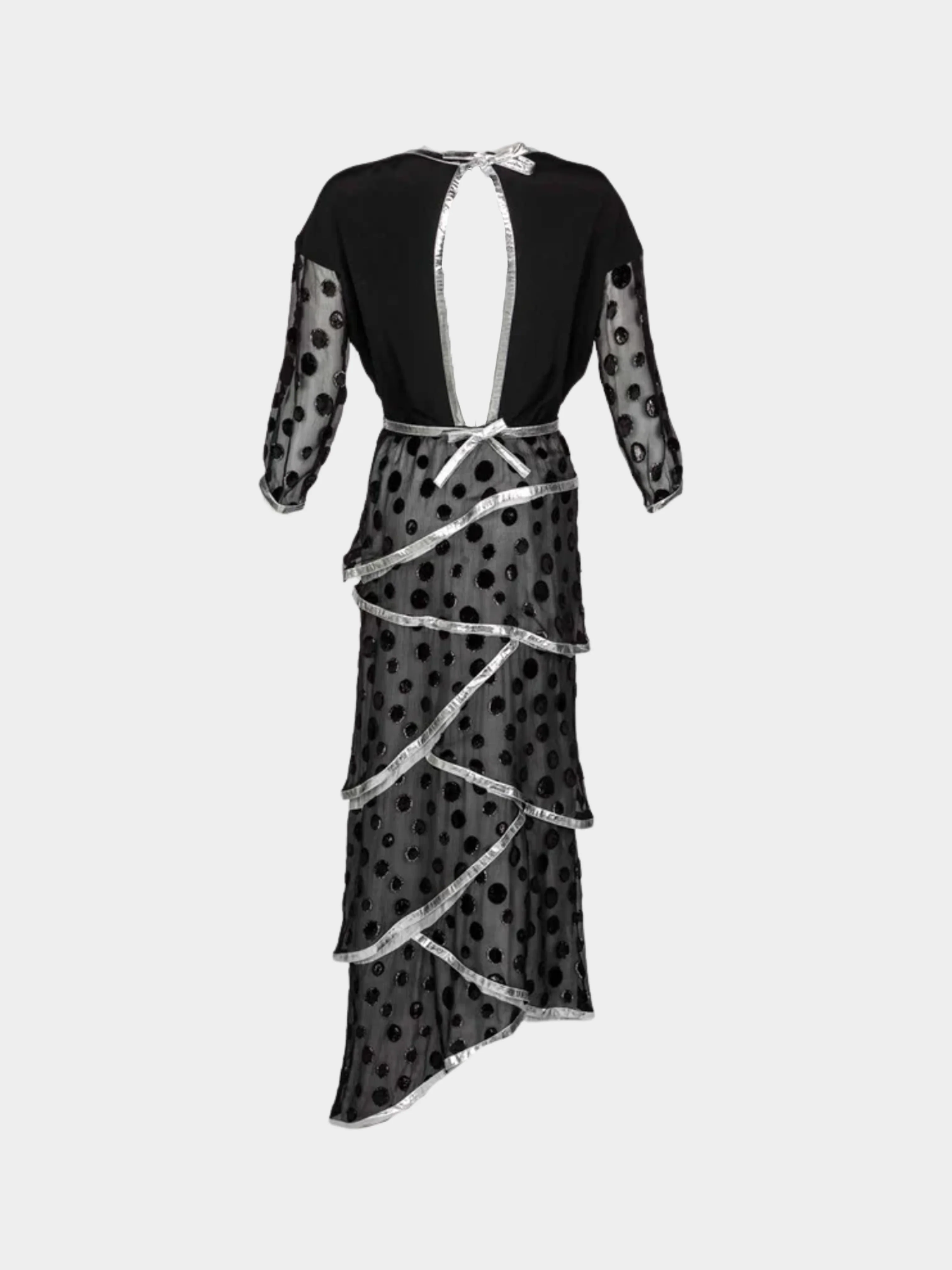 Courreges 1973 Black Metallic Polka Dot Layered Maxi Dress - Image 2