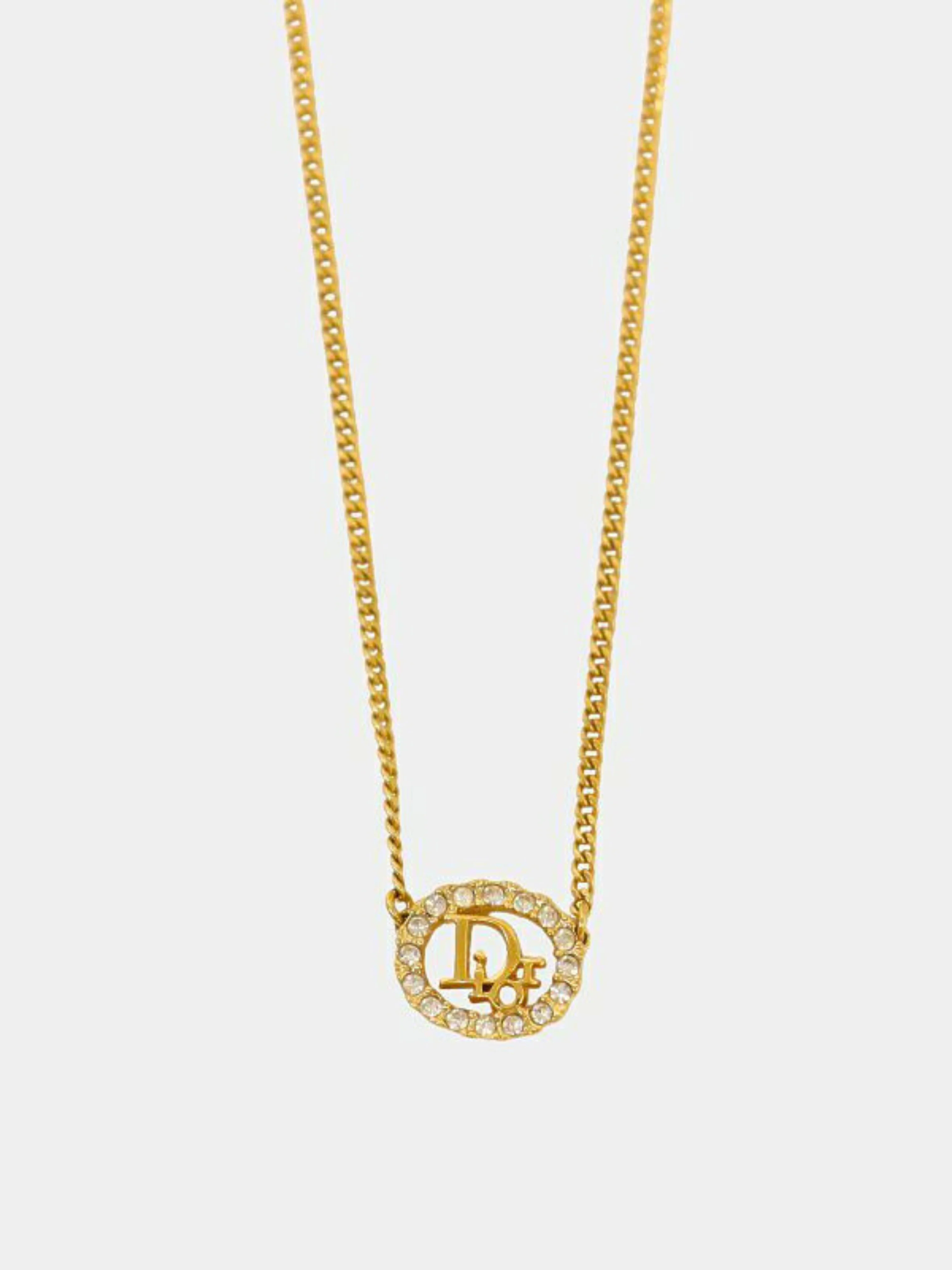 Christian Dior 2000s Gold Logo Round Rhinestone Necklace - Image 2