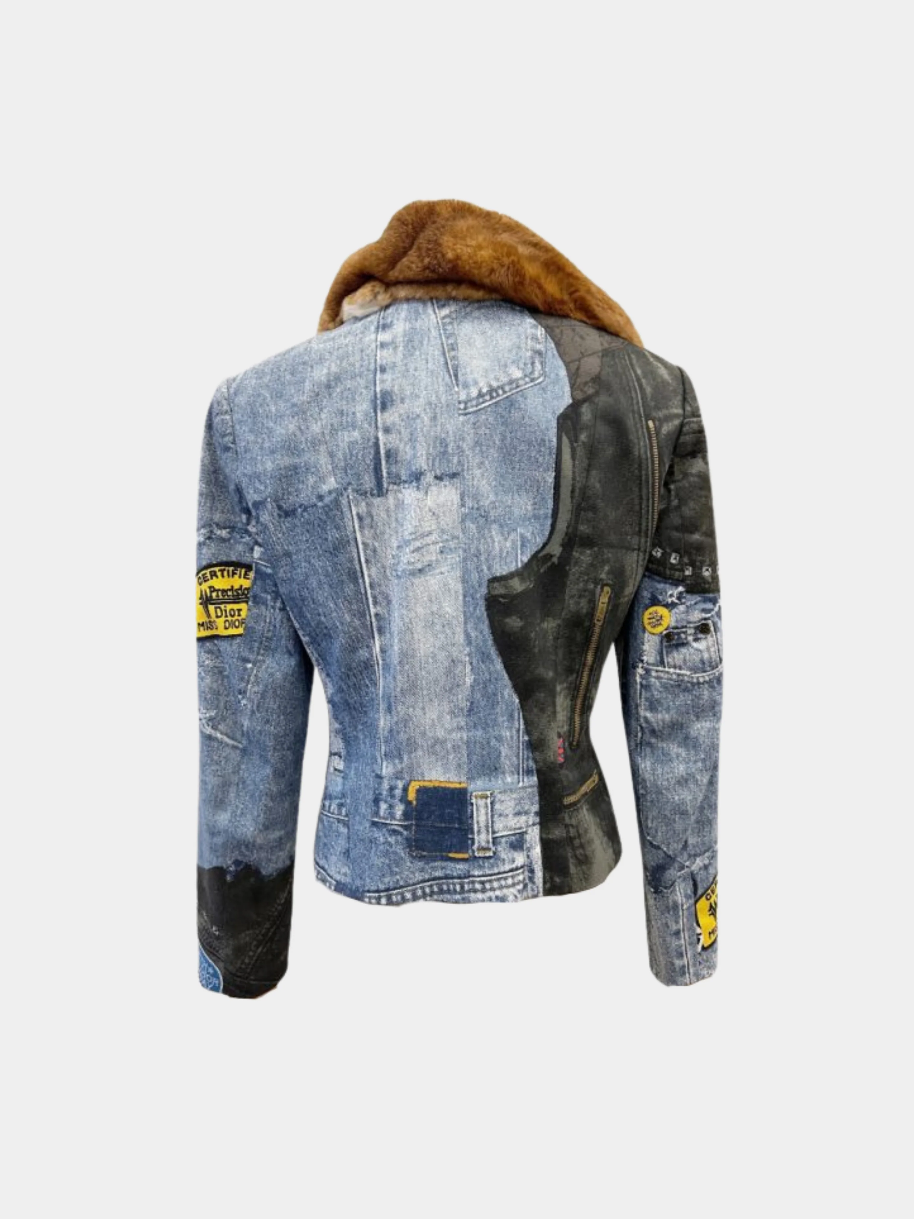 Christian Dior 2001 Galliano Denim Trompe l’Oeil Fur Collar Jacket - Image 2