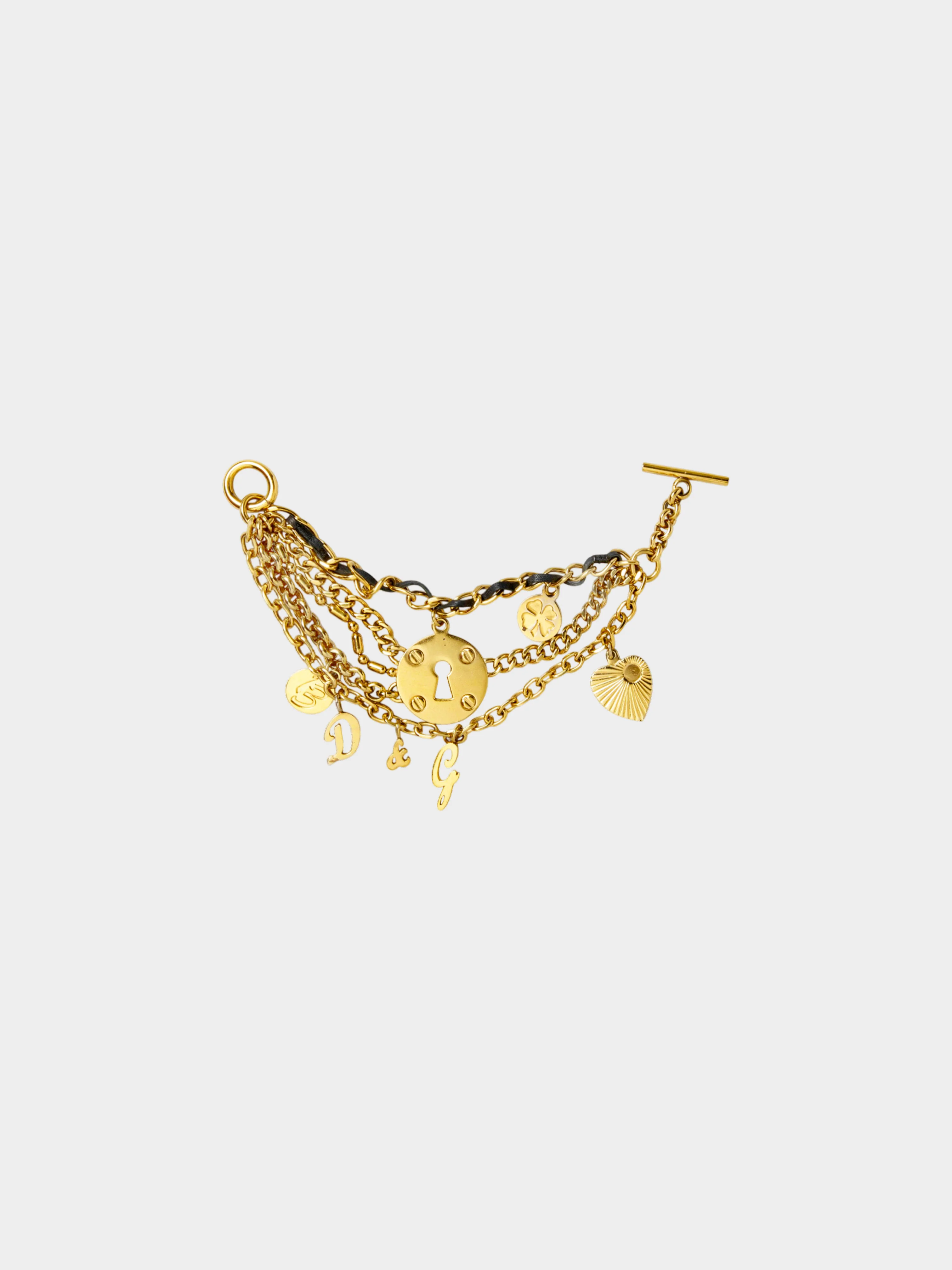 Dolce and Gabbana 1990s-2000s Gold Chain Link Charm Bracelet