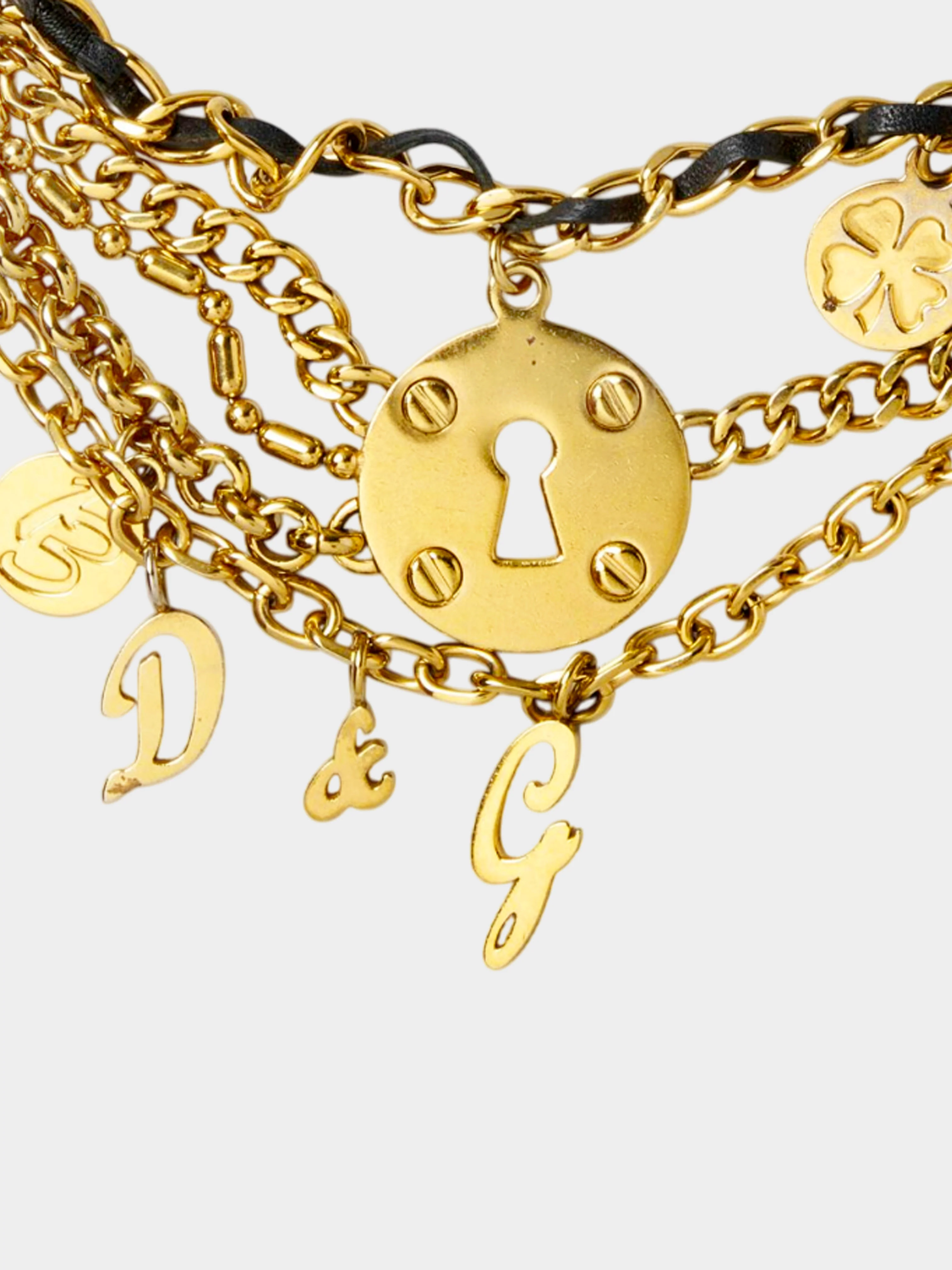 Dolce and Gabbana 1990s-2000s Gold Chain Link Charm Bracelet - Image 2