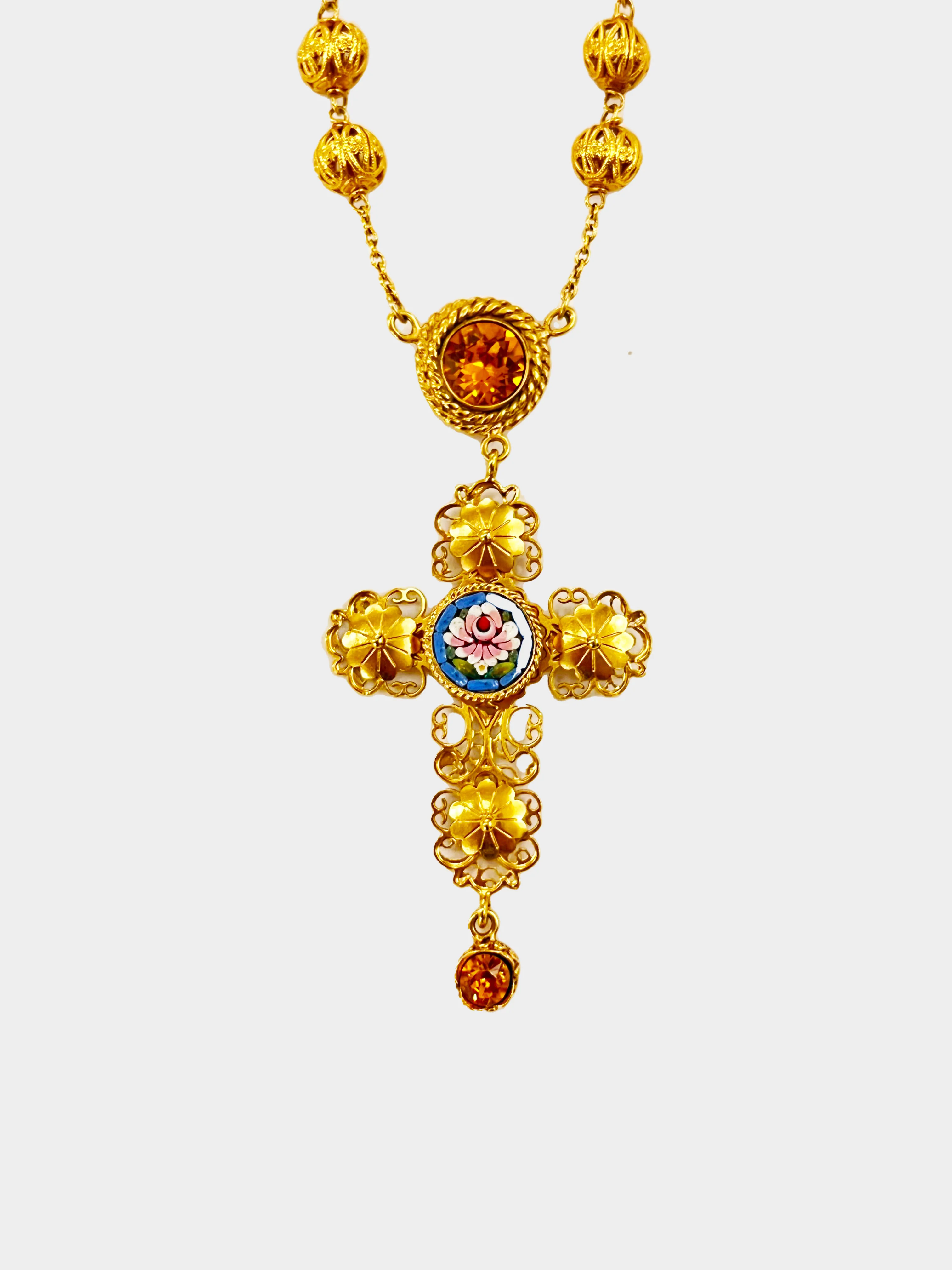 Dolce and Gabbana 1990s Gold Embellished Cross Necklace - Image 2