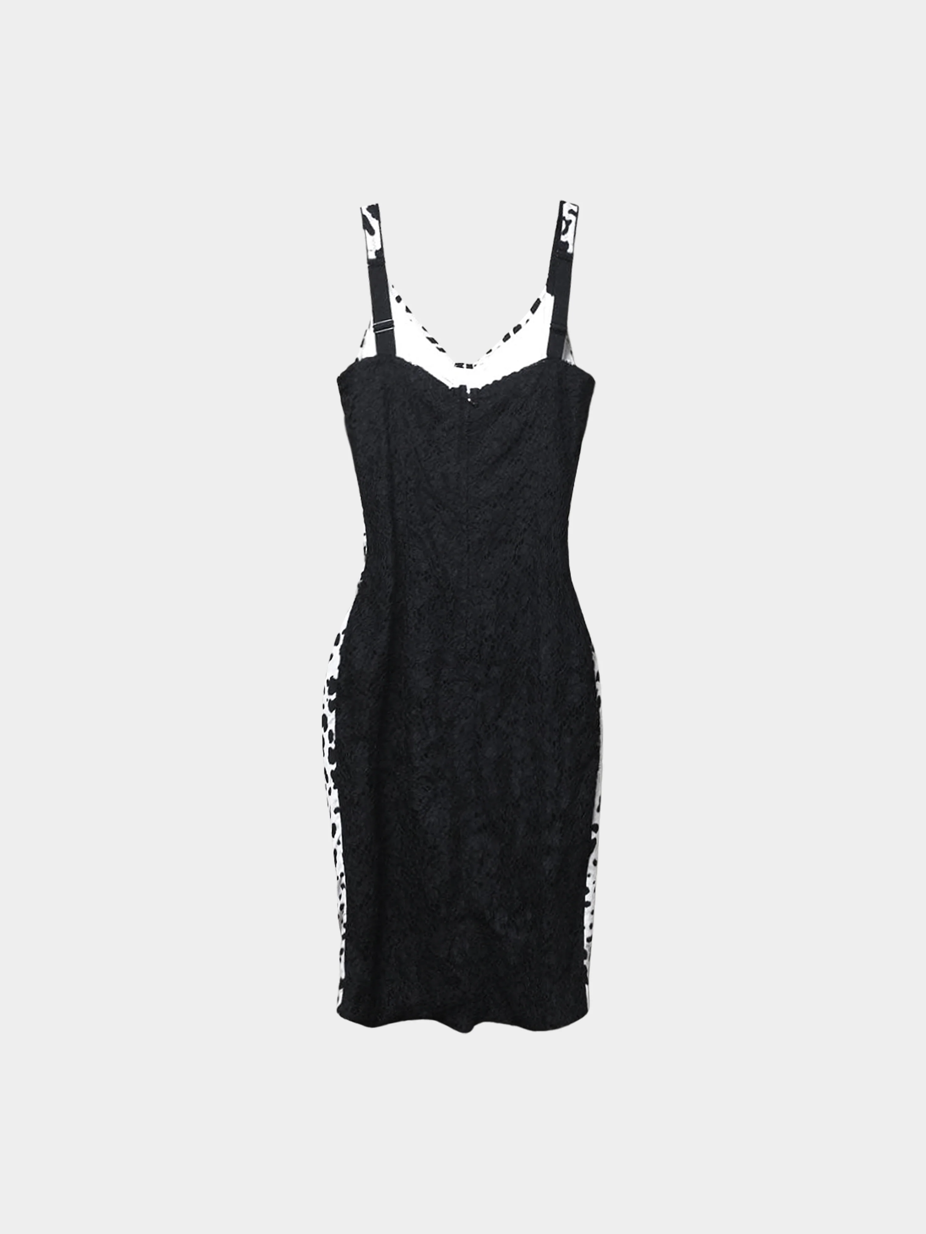 Dolce and Gabbana 2000s Black and White Leopard Print and Lace Ruched Dress - Image 2