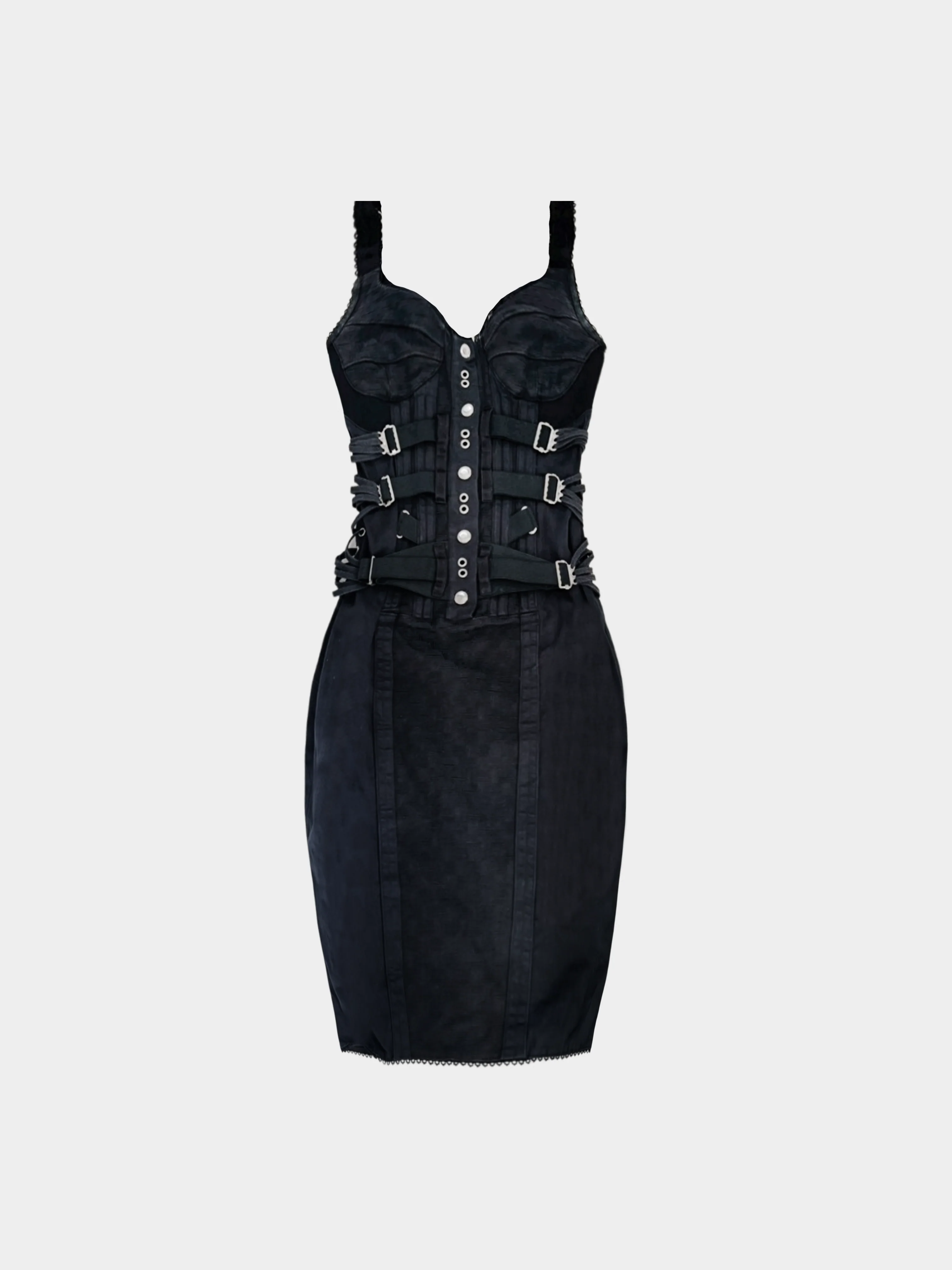 Dolce and Gabbana 2000s Black Bondage Detail Midi Dress