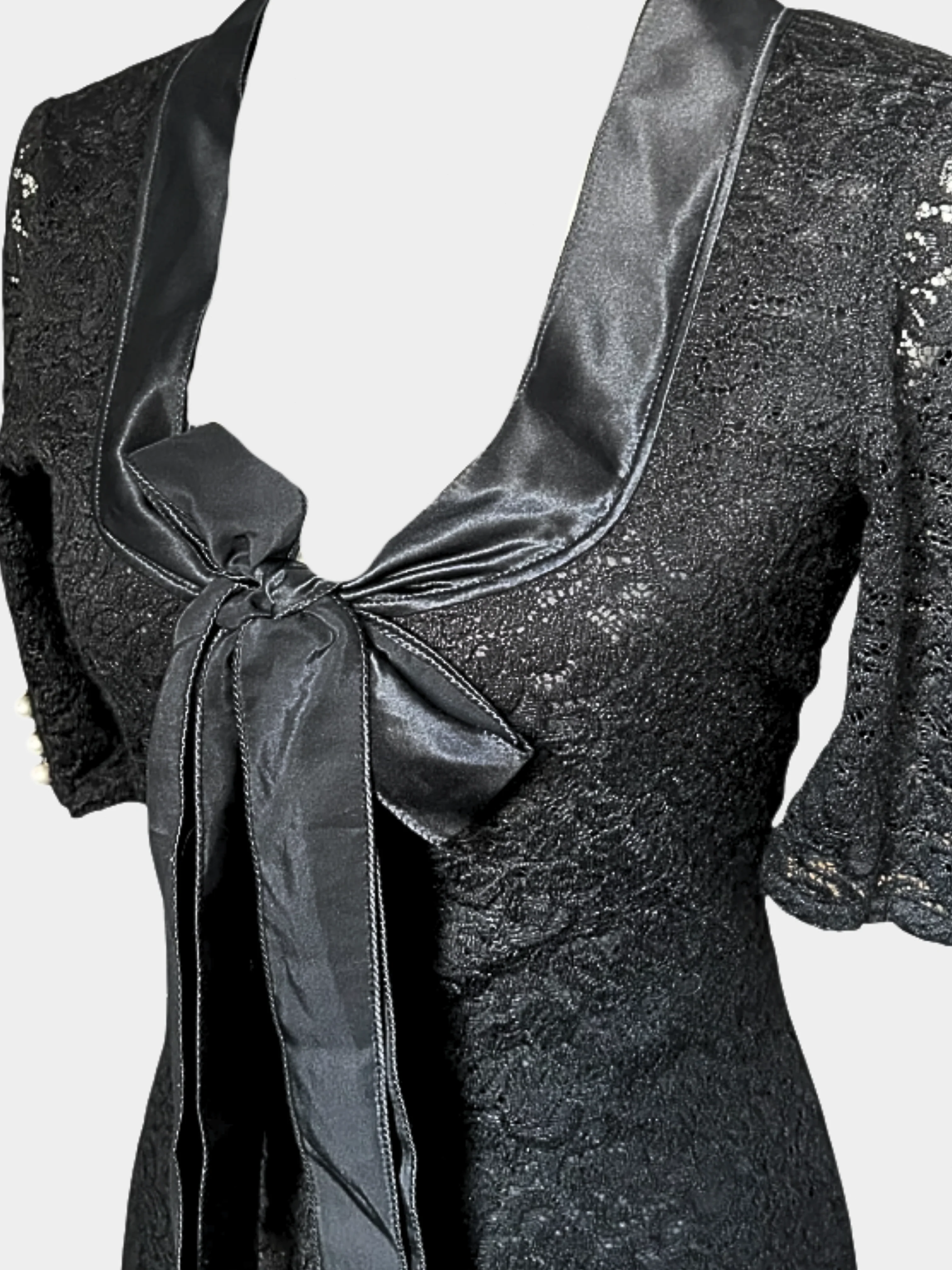 Dolce and Gabbana 2000s Black Lace Midi Pearl Dress - Image 3