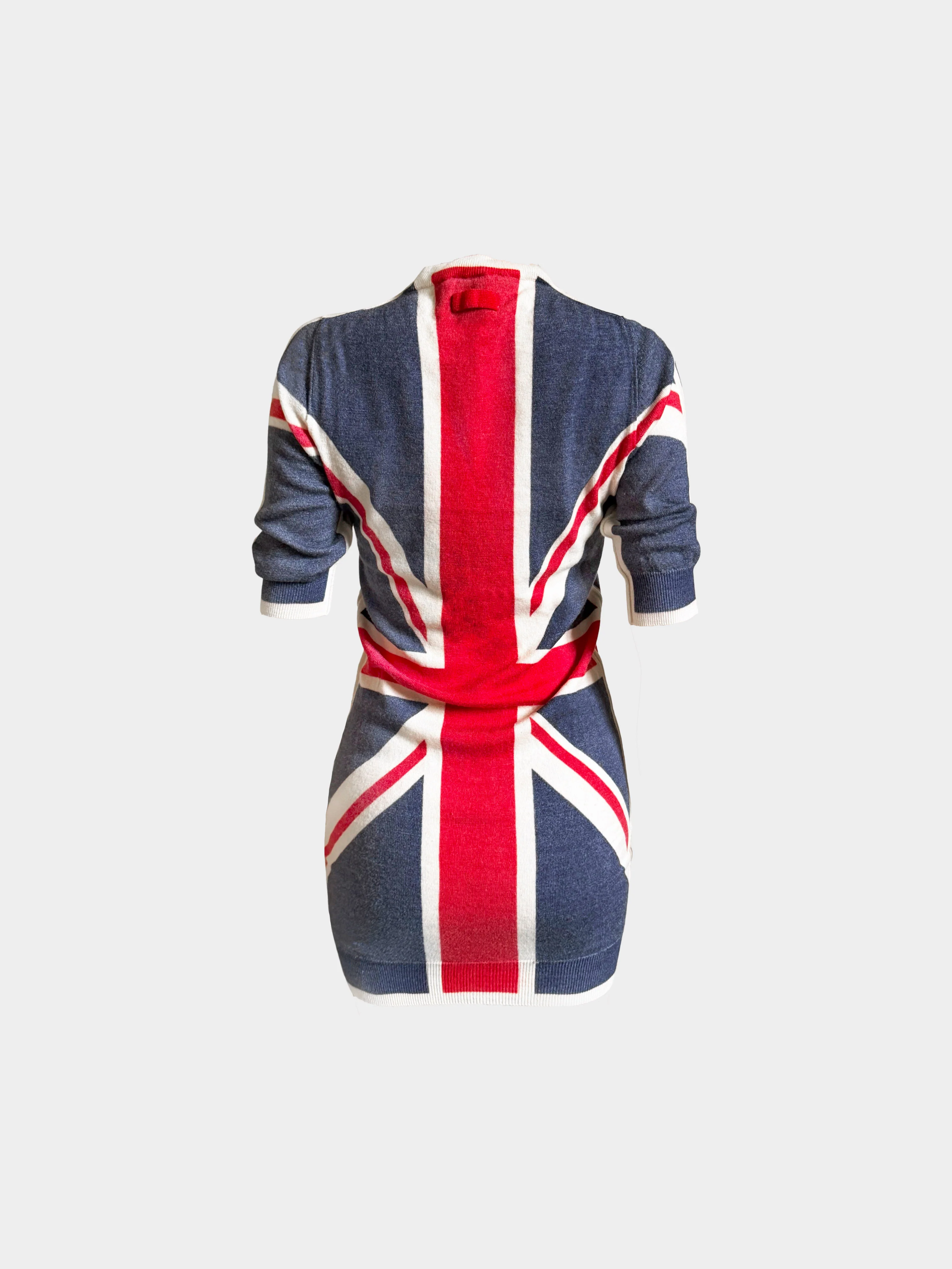 Dolce and Gabbana 2000s Blue and Red Flag Print Knitted Wool Dress - Image 2